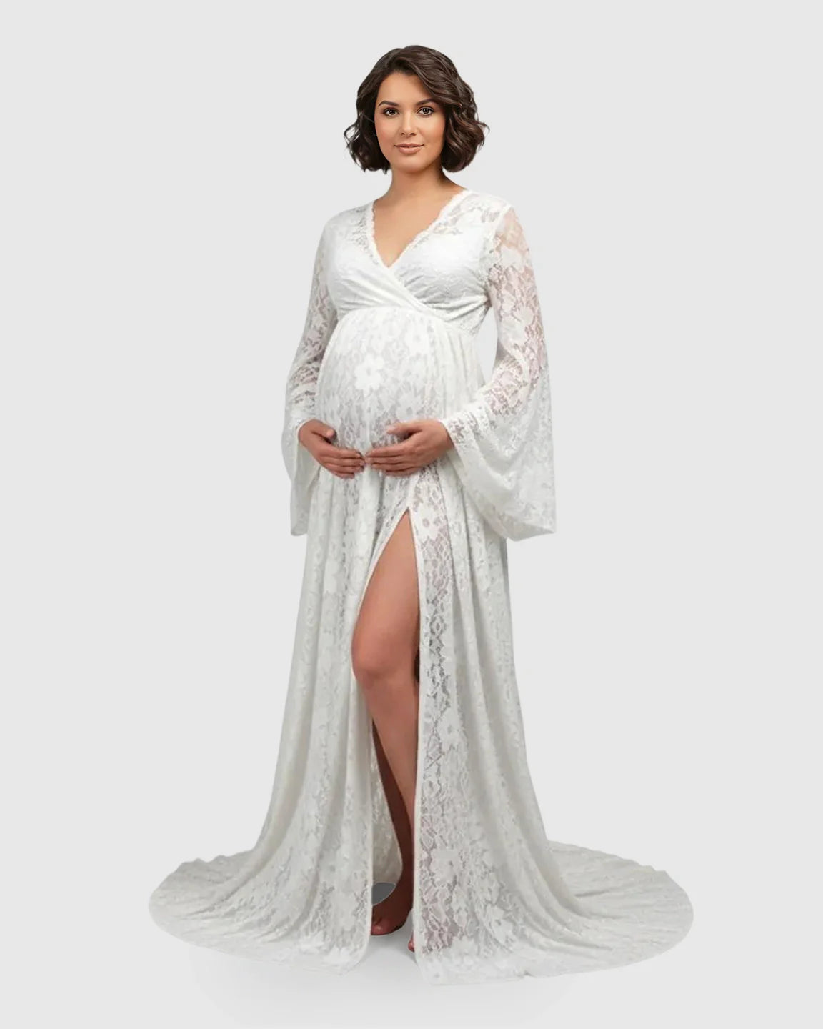 Bump Society – The Comfort Collection: Long Bell Sleeve See Through Maternity Gown