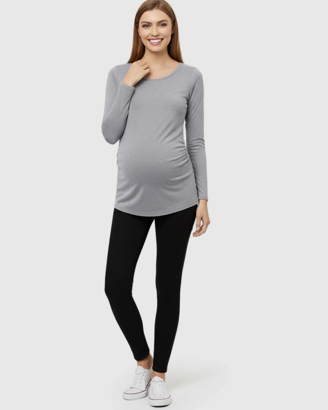 Bump Society – The Comfort Collection: Side Ruched Slim Fit Long Sleeve Maternity Top