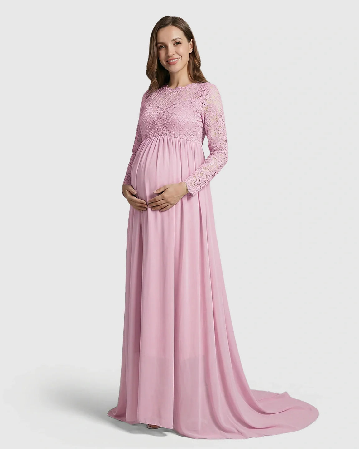 Bump Society – The Comfort Collection: Lace Bodice Trailing Skirt Maternity Photoshoot Gown