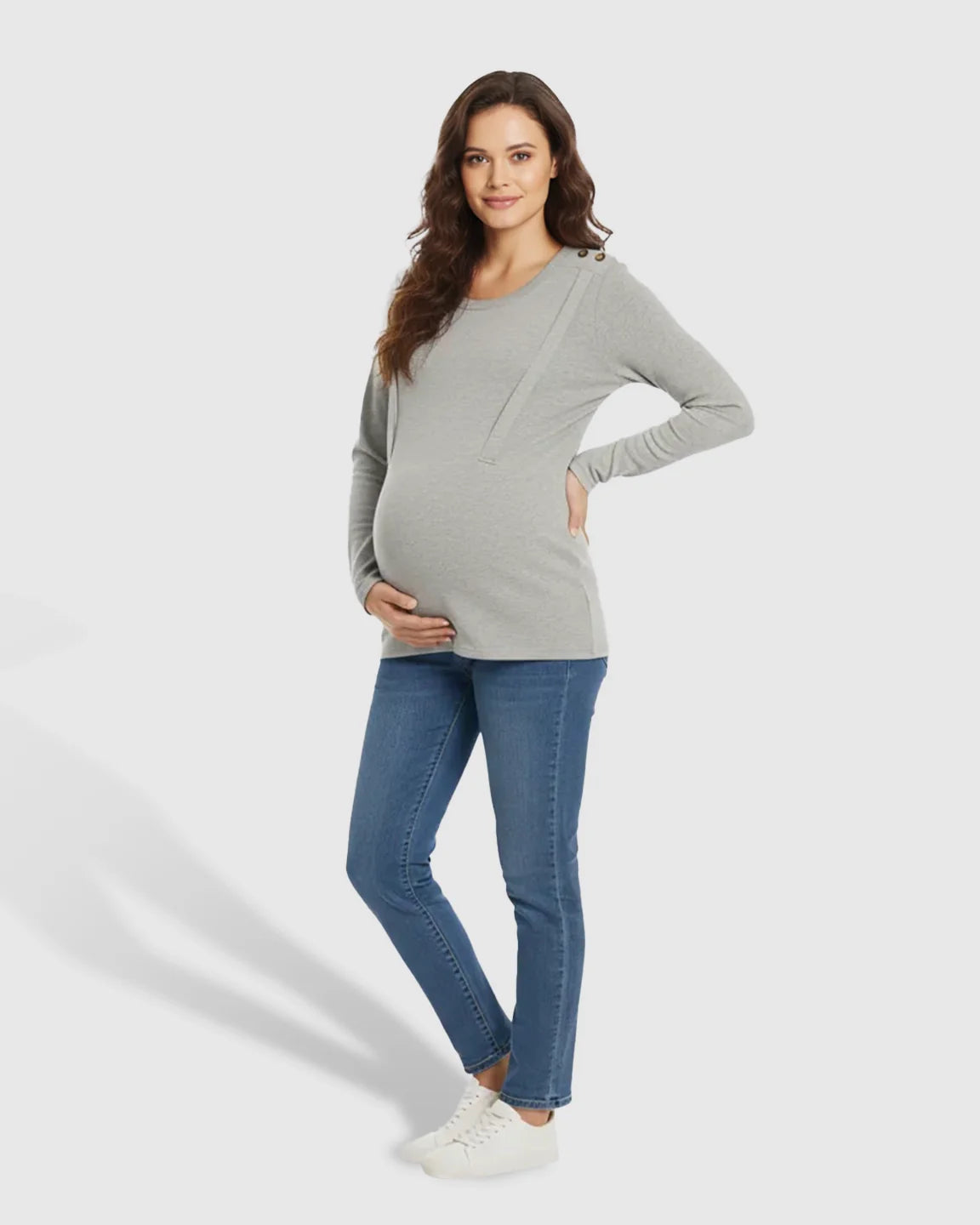 Bump Society – The Comfort Collection: Ribbed Horizontal Zip-Feed Fitted Maternity Shirt