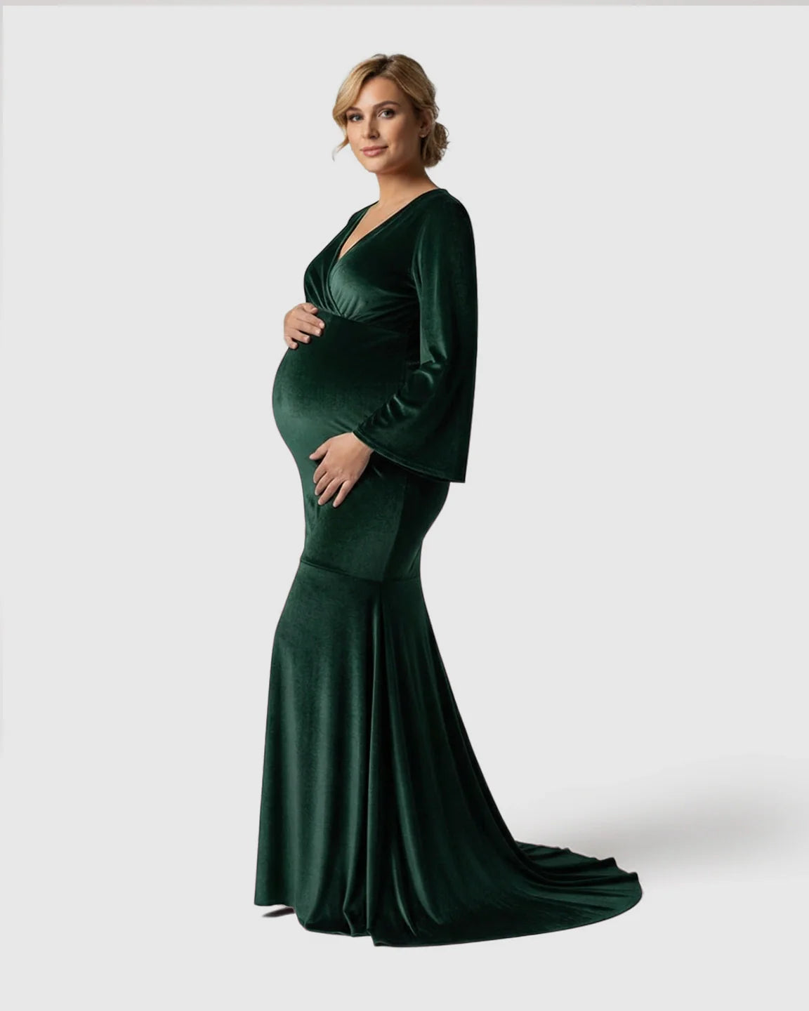 Bump Society – The Comfort Collection: Long-Sleeve Mermaid Train Maternity Photoshoot Gown