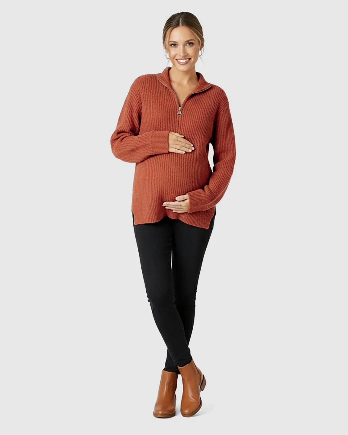 Bump Society – The Comfort Collection: Ribbed Knit Half-Zip Maternity Sweater