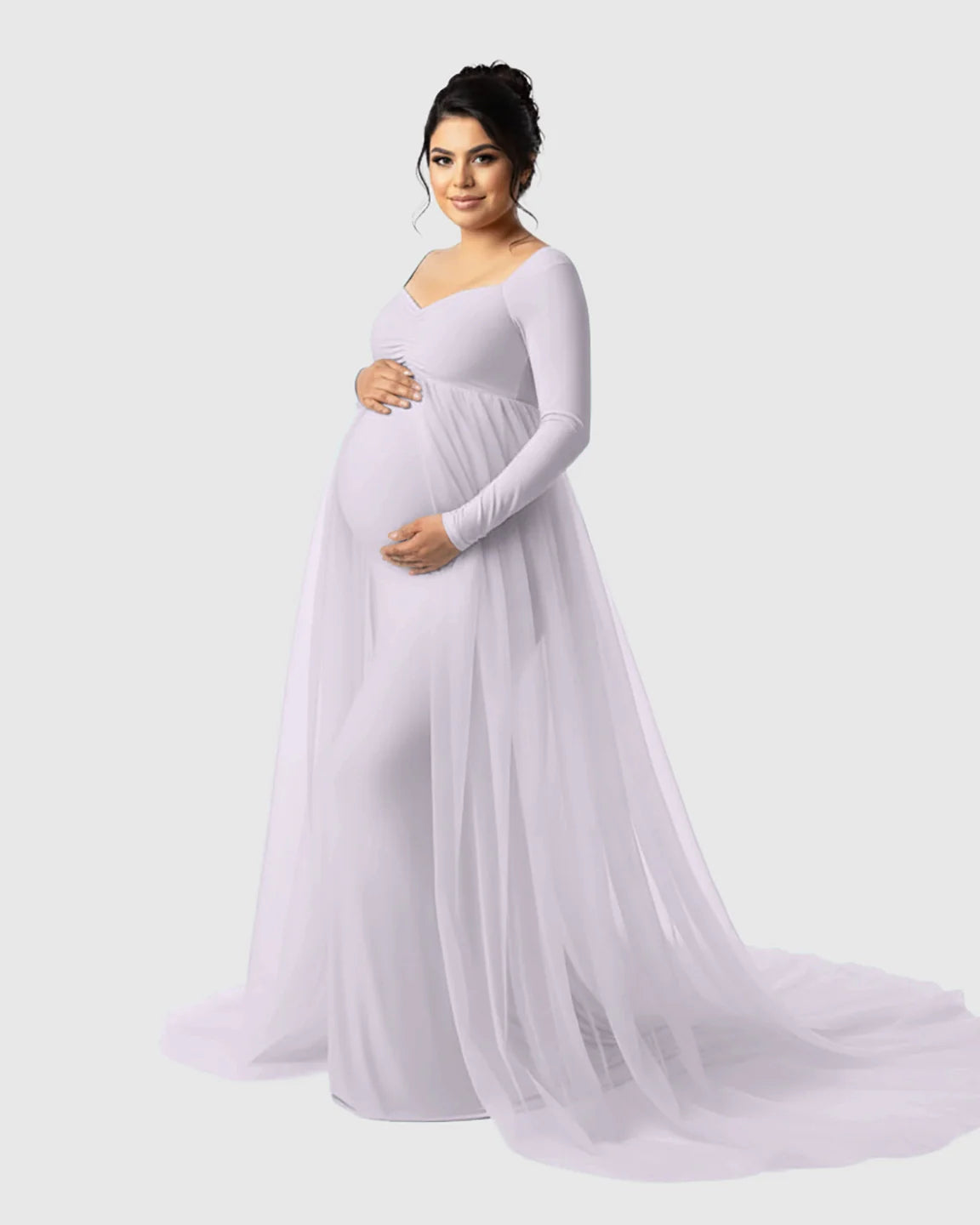 Bump Society – The Comfort Collection: Sheer Mesh Flowy Train Maternity Maxi Dress