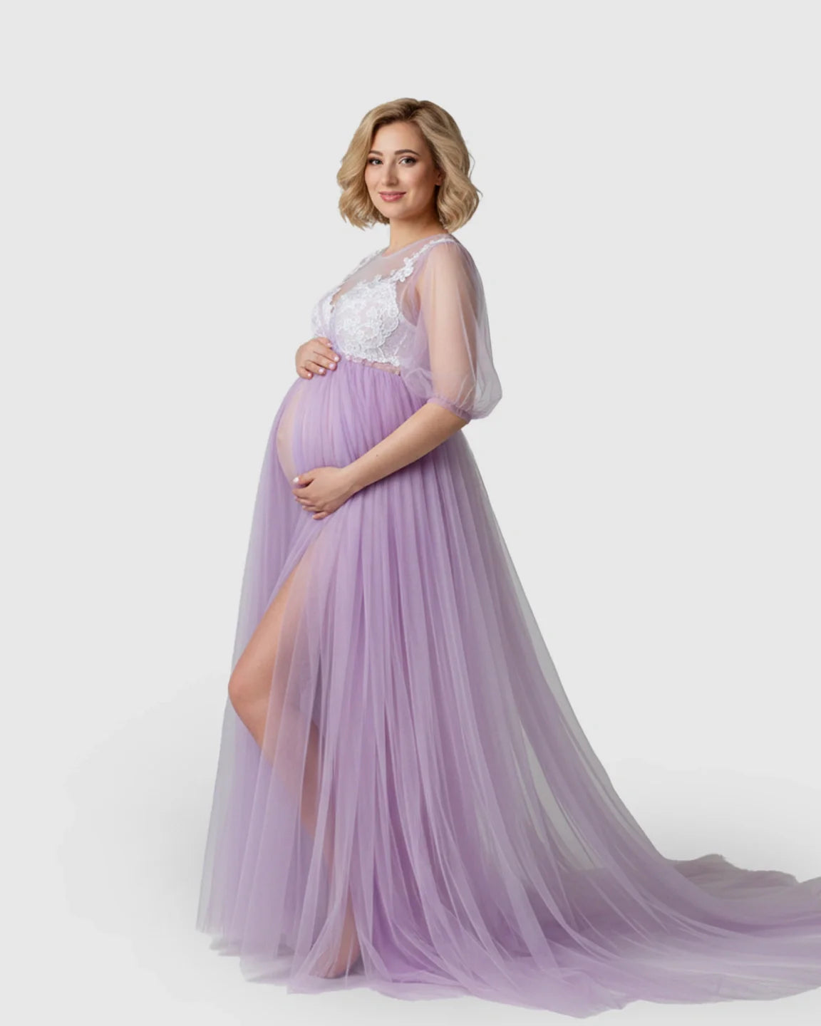 Bump Society – The Comfort Collection: Tulle Lace Swing Trail Maternity Photoshoot Dress