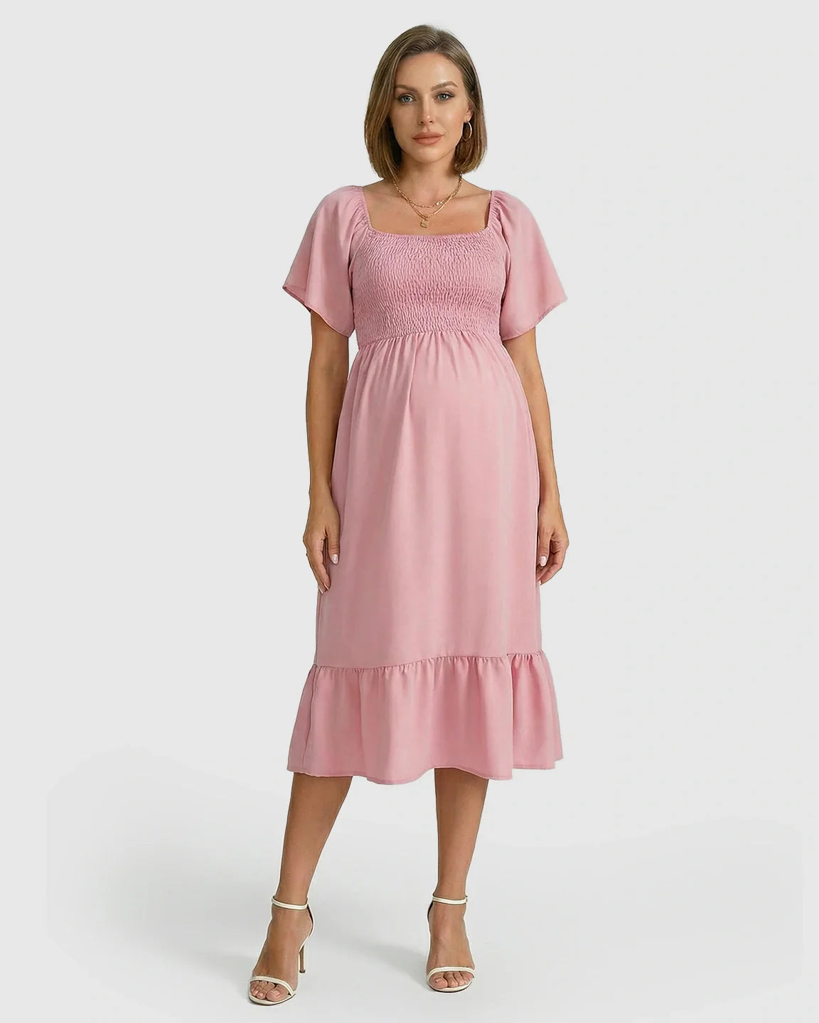 Bump Society – The Comfort Collection: Smocked Square Neck Ruffled A-line Maternity Dress