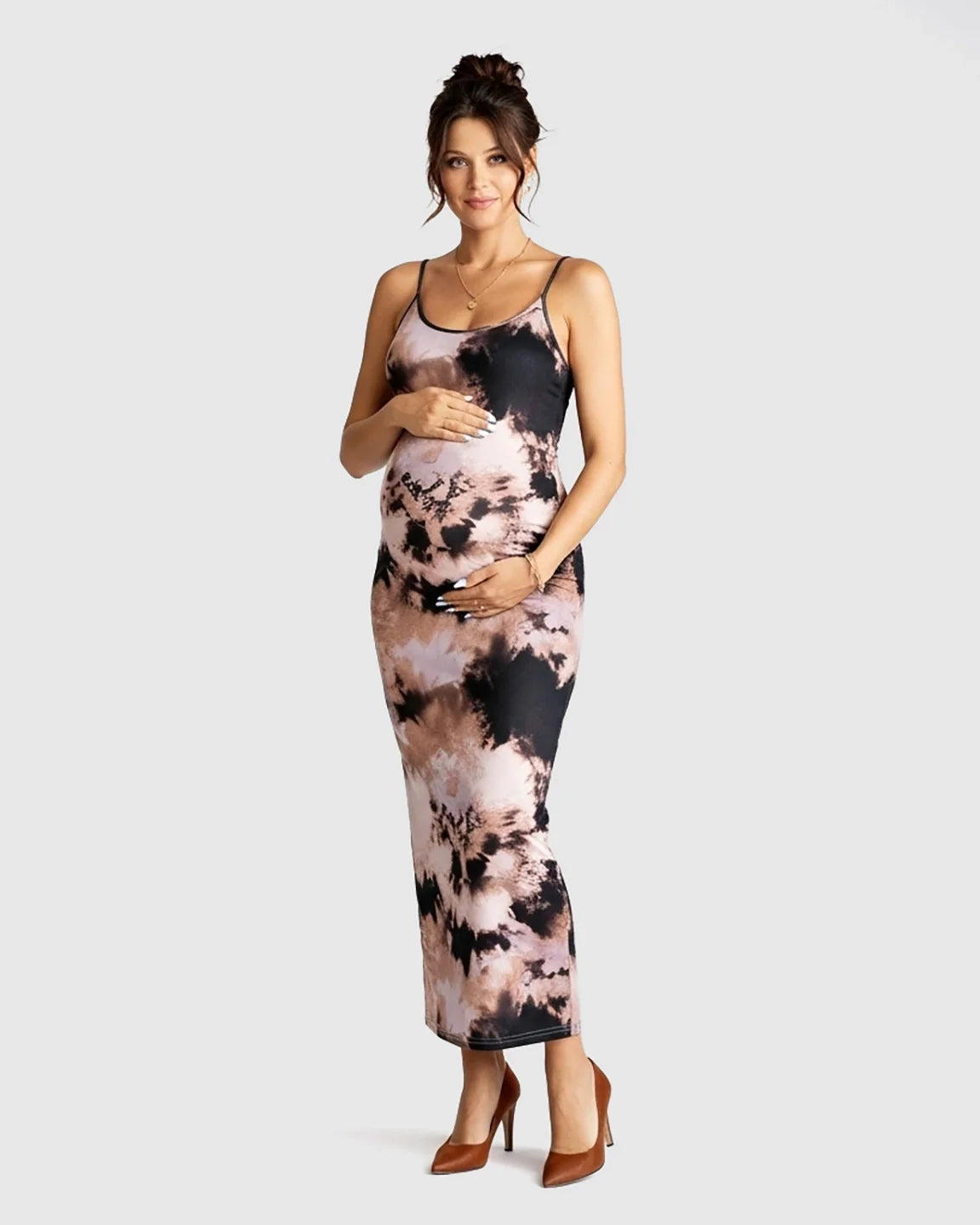 Bump Society – The Comfort Collection: Thin Strapped Tie-Dye Pattern Bodycon Maternity Maxi Dress