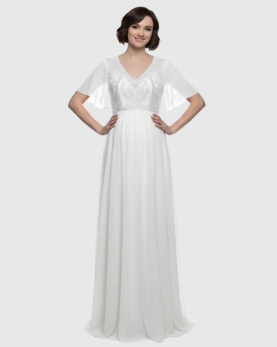 Bump Society – The Comfort Collection: Embroidered Bodice Long Train Maternity Photoshoot Gown