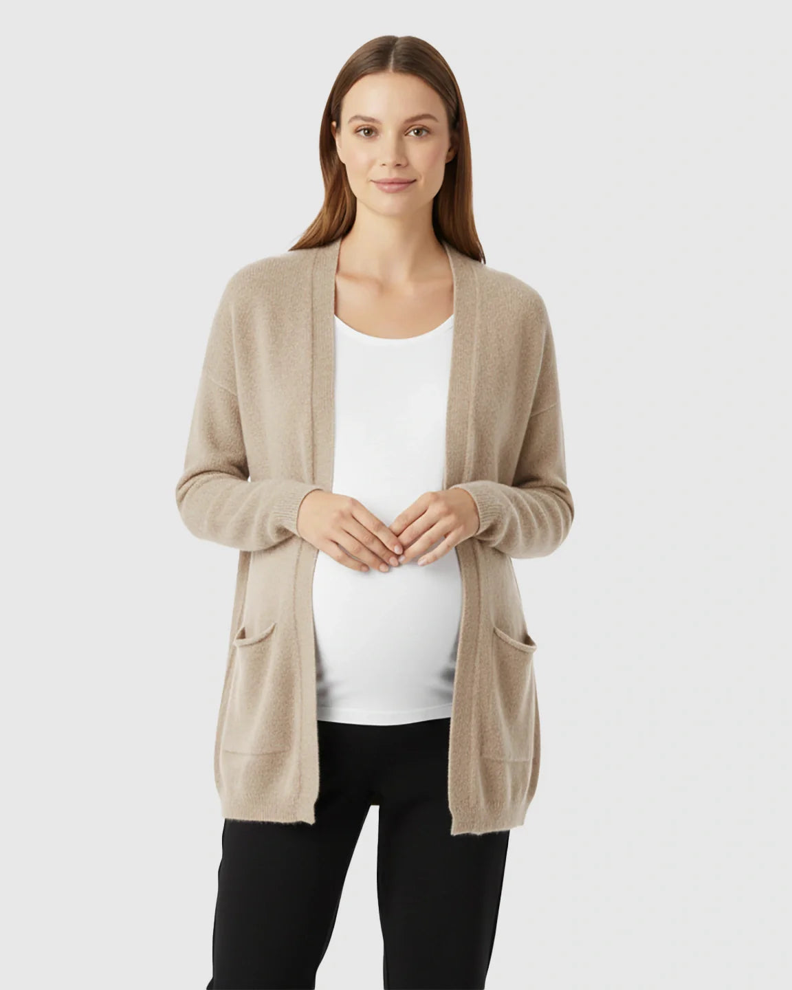 Bump Society – The Comfort Collection: Cozy Wool Blend Long Knit Maternity Cardigan