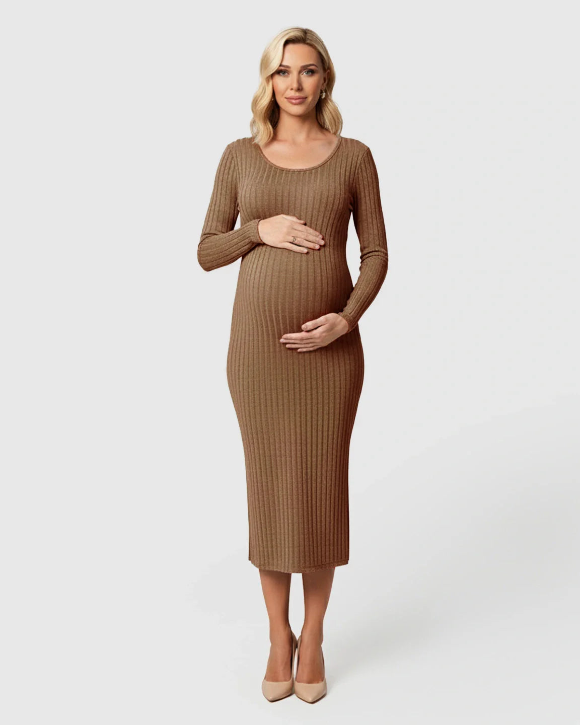 Bump Society – The Comfort Collection: Ribbed Knit Casual Maternity Midi Dress