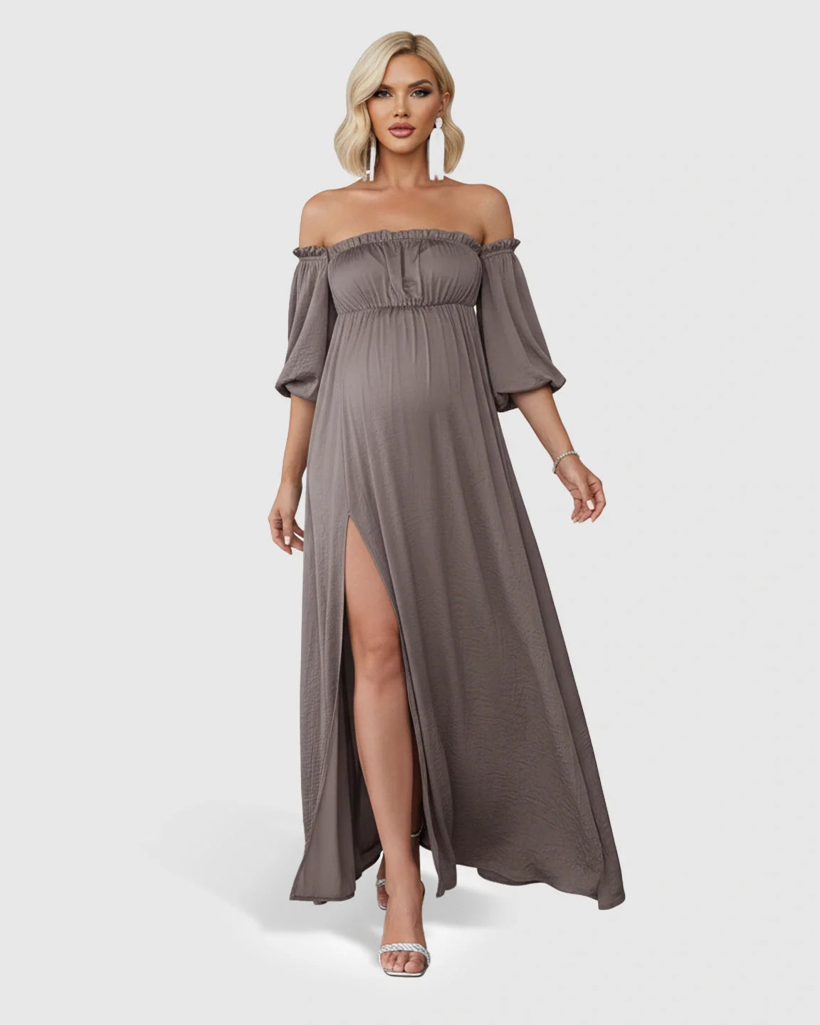 Bump Society – The Comfort Collection: Off-Shoulder Elegant Maternity Maxi Dress