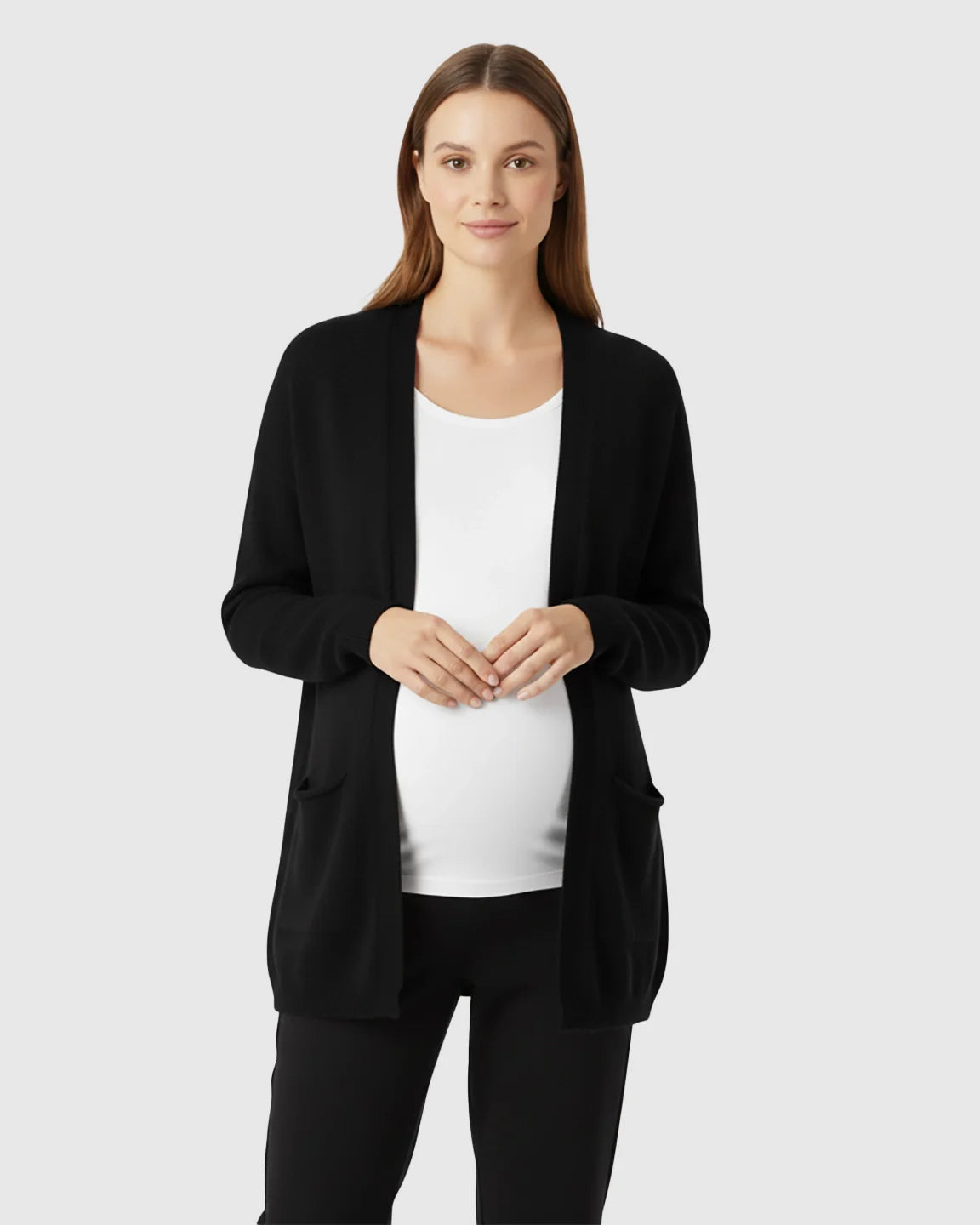 Bump Society – The Comfort Collection: Cozy Wool Blend Long Knit Maternity Cardigan
