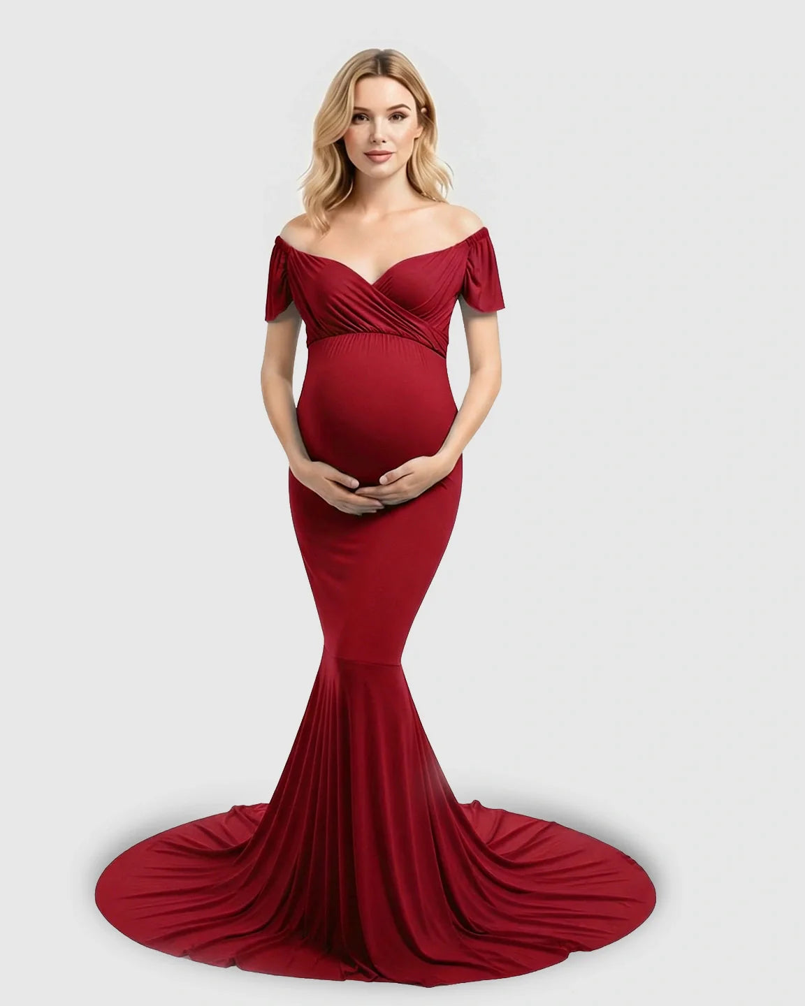 Bump Society – The Comfort Collection: Off-Shoulder Fitted Mermaid Style Maternity Photoshoot Gown