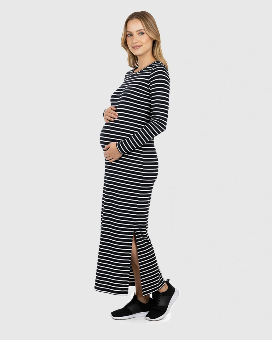 Bump Society – The Comfort Collection: Side Slit Bodycon Maternity Midi Dress