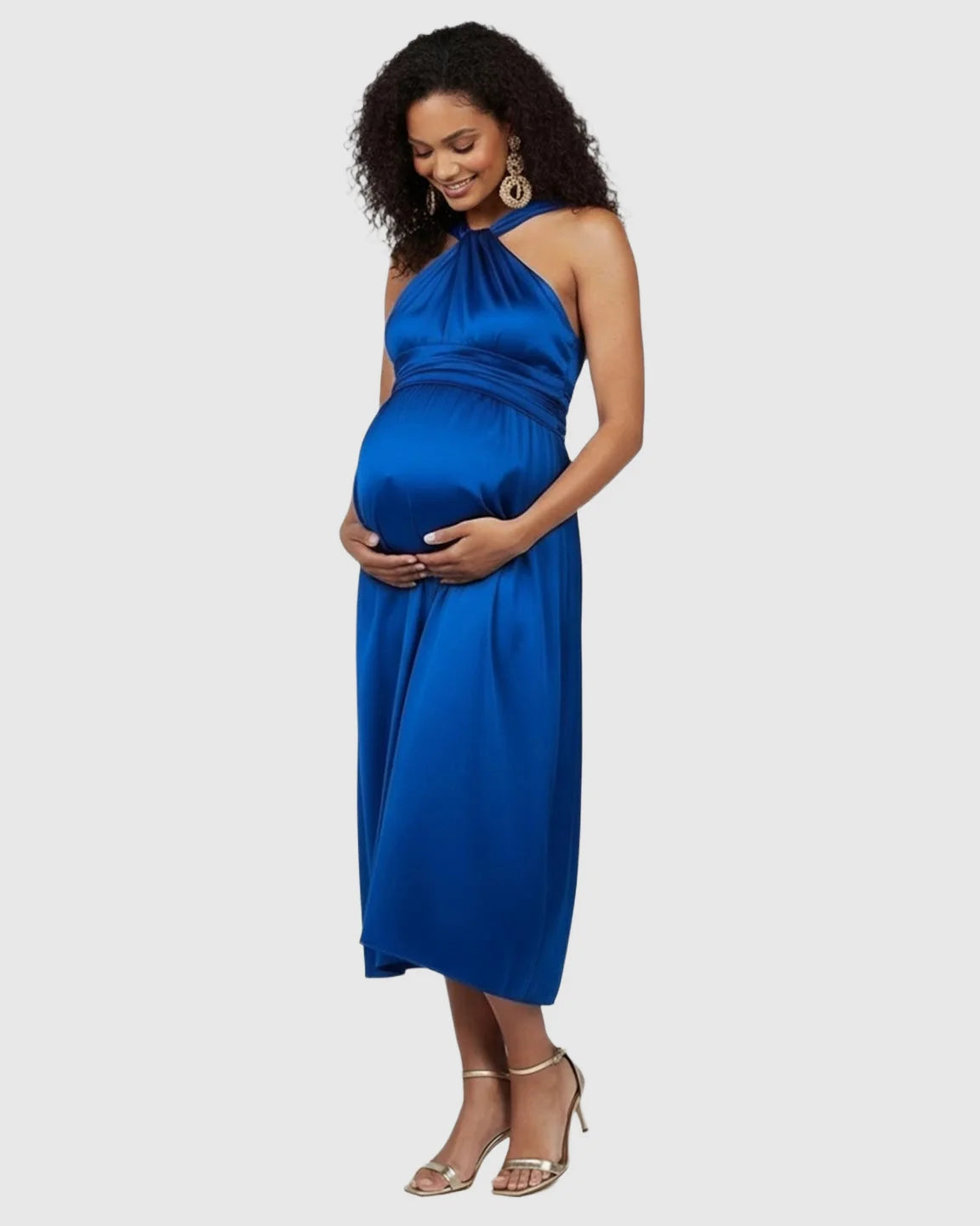 Bump Society – The Comfort Collection: Elegant Halter Neck Tie Waist Maternity Maxi Dress