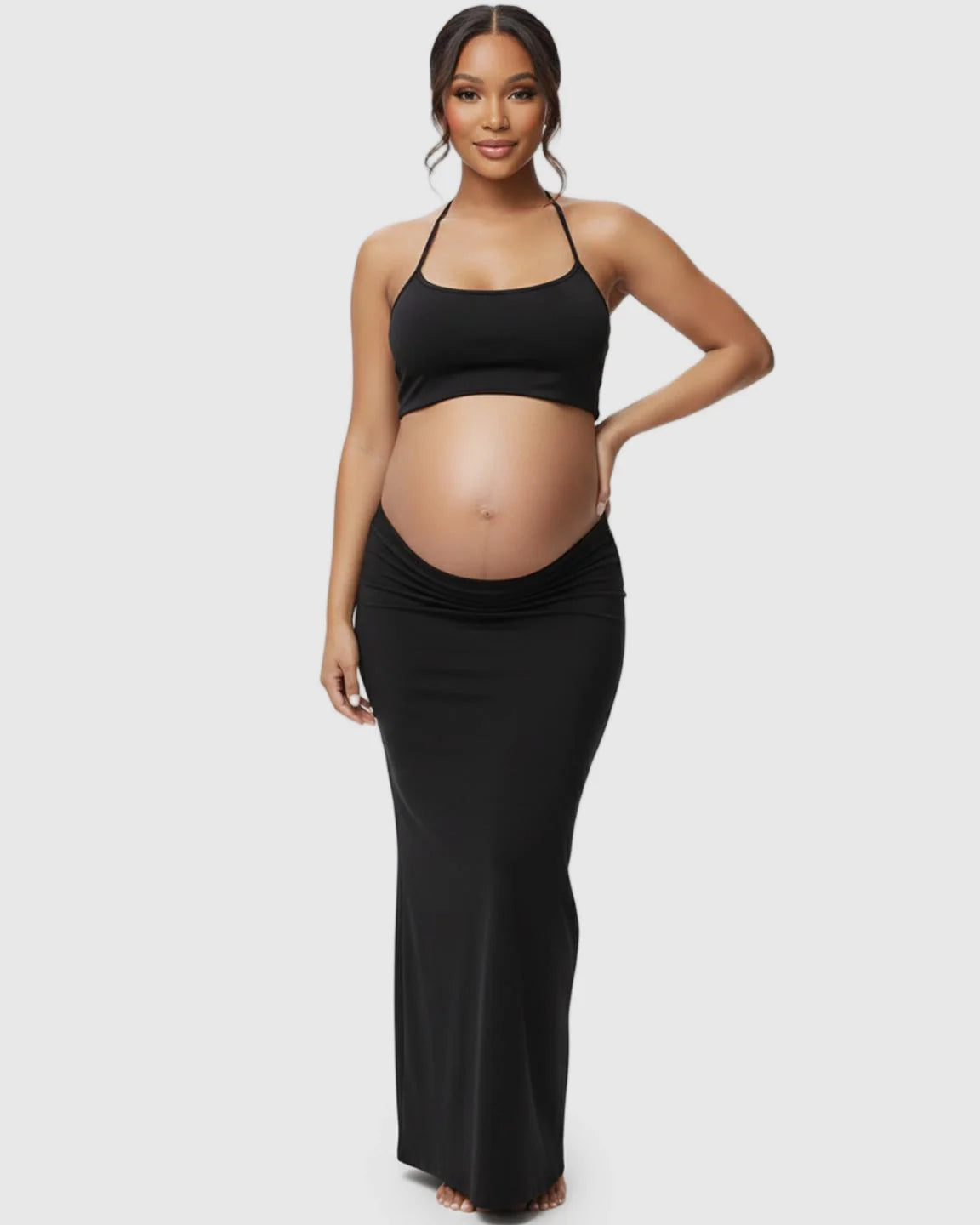 Bump Society – The Comfort Collection: Butt-Lifting Halter Neck Bodycon Maternity Photoshoot Gown