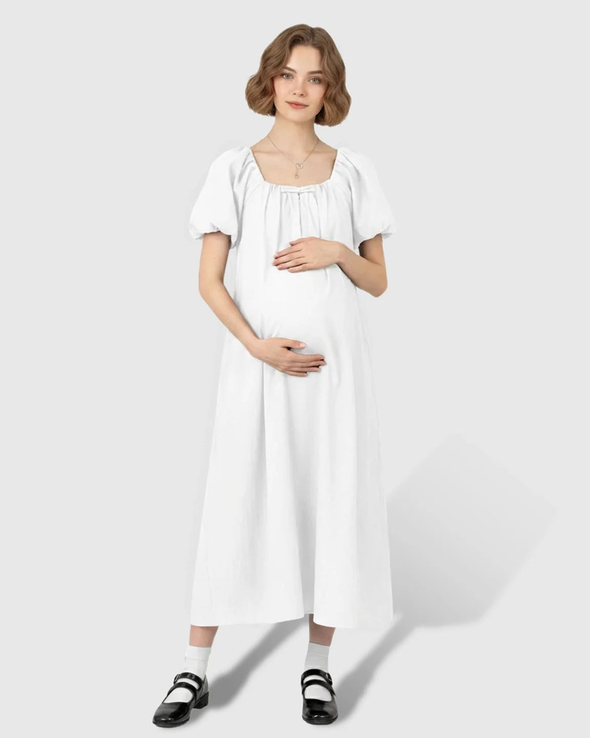 Bump Society – The Comfort Collection: Short Puff Sleeve Casual Maternity Maxi Dress