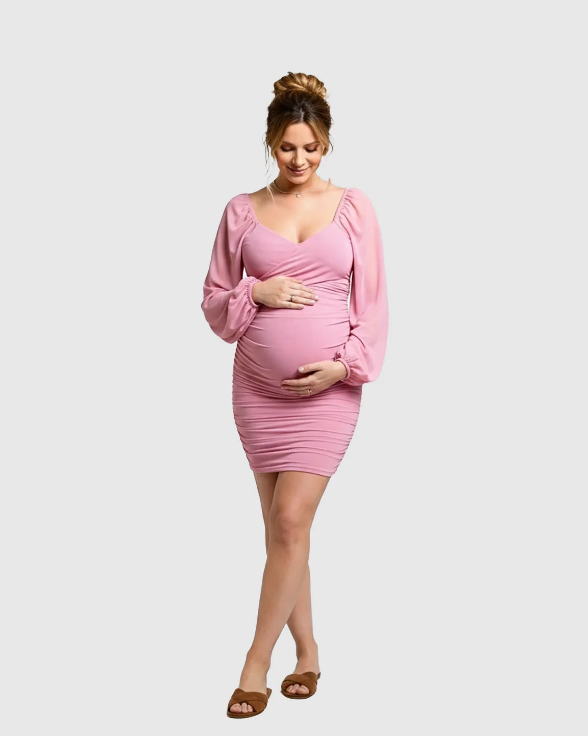 The Comfort Collection: Stretch Mesh Long Sleeve Bodycon Maternity Short Dress