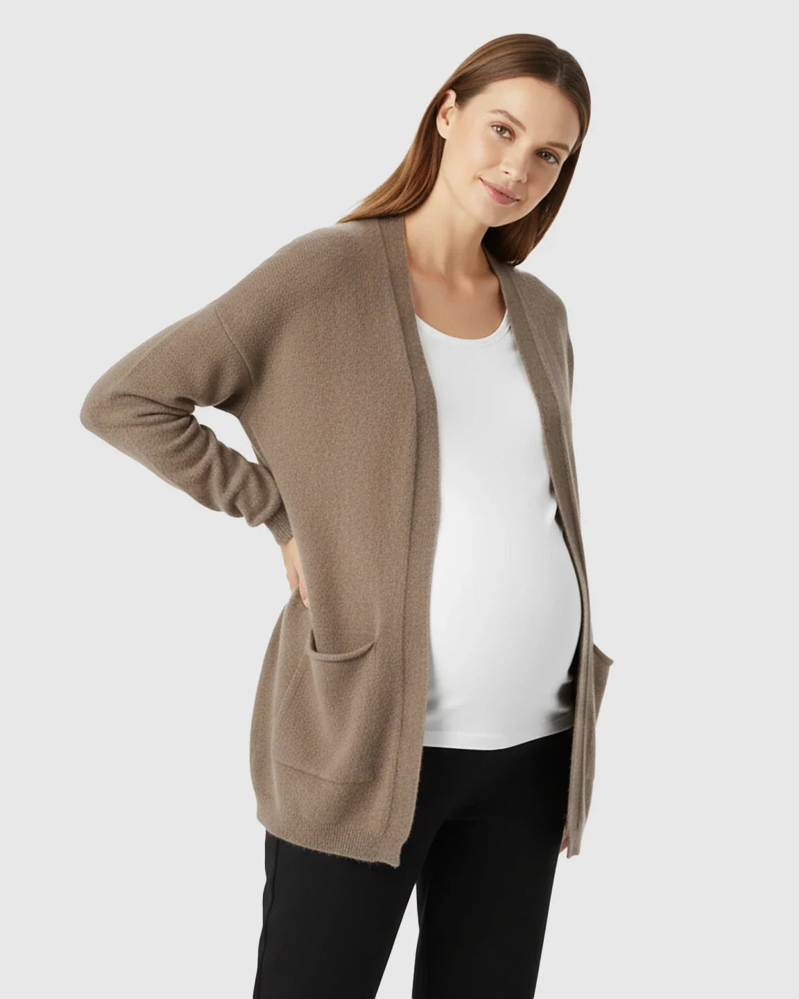 Bump Society – The Comfort Collection: Cozy Wool Blend Long Knit Maternity Cardigan