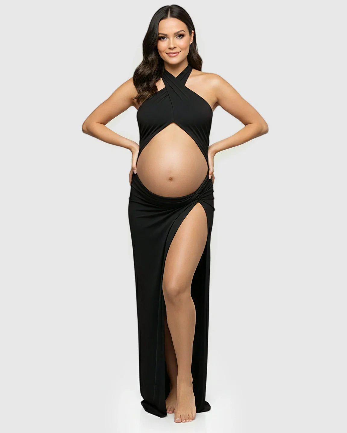 Bump Society – The Comfort Collection: Halter Neck Slim Fit Bodycon Maternity Photoshoot Dress