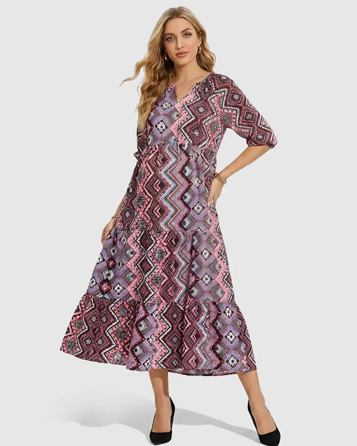 Bump Society – The Comfort Collection: Bohemian Print A-line Maternity Maxi Dress