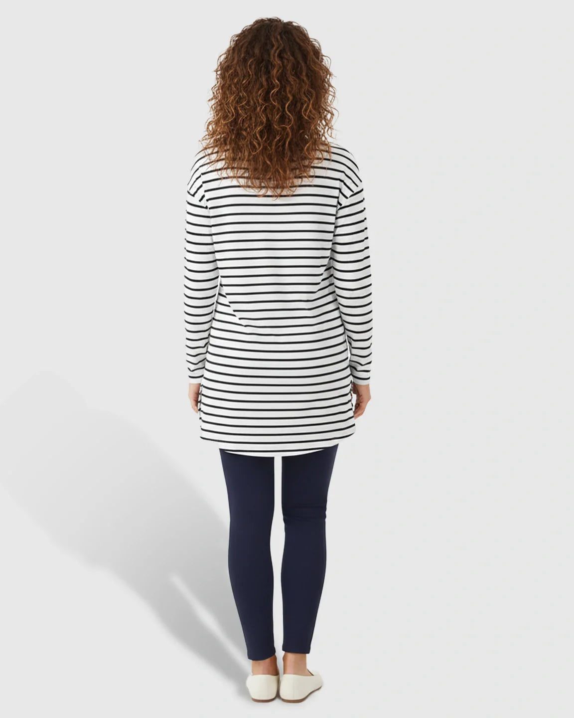 The Comfort Collection: Striped Round Neck Long Sleeve Maternity Top With Pockets