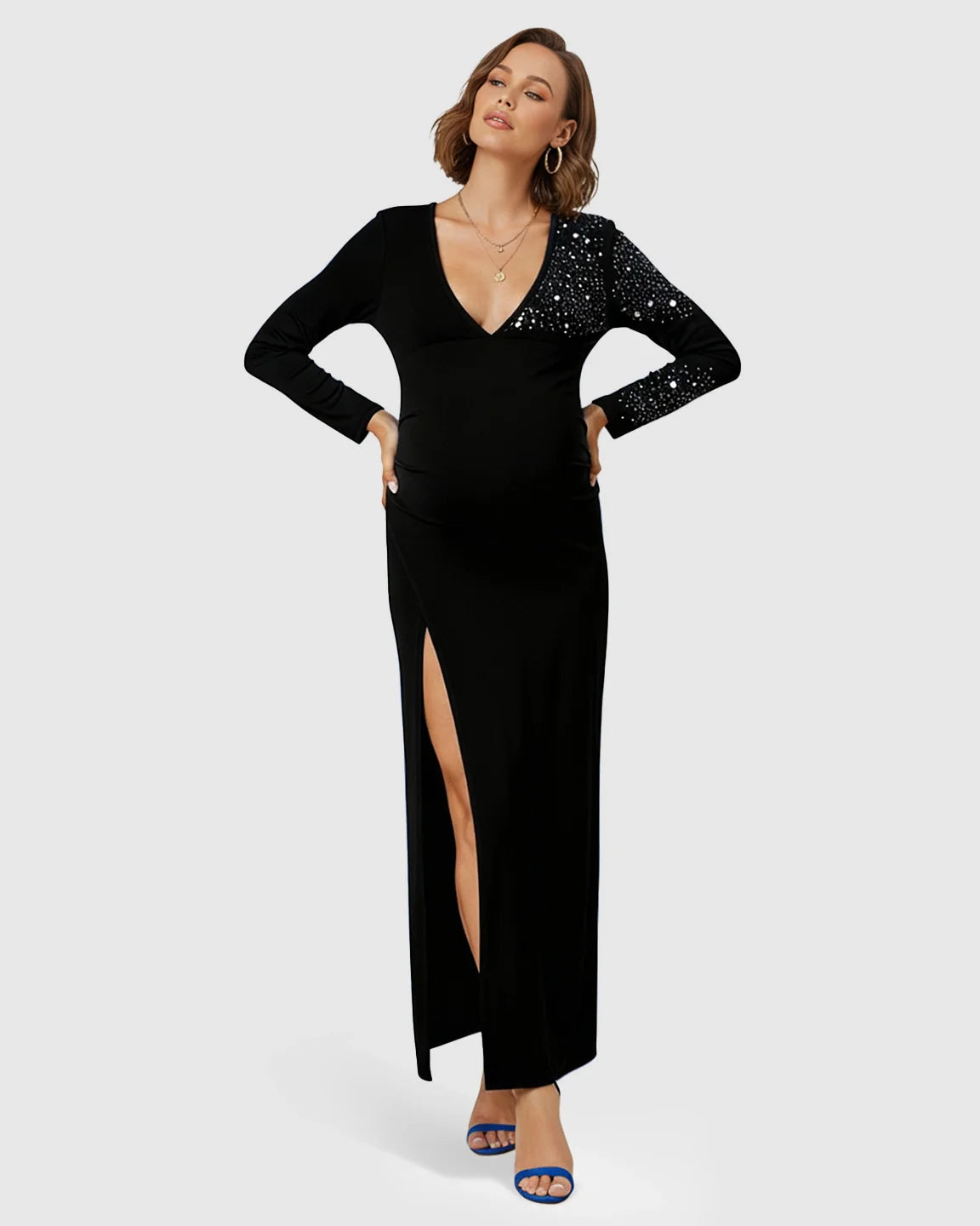 Bump Society – The Comfort Collection: Long-Sleeve Bodycon Maternity Maxi Dress