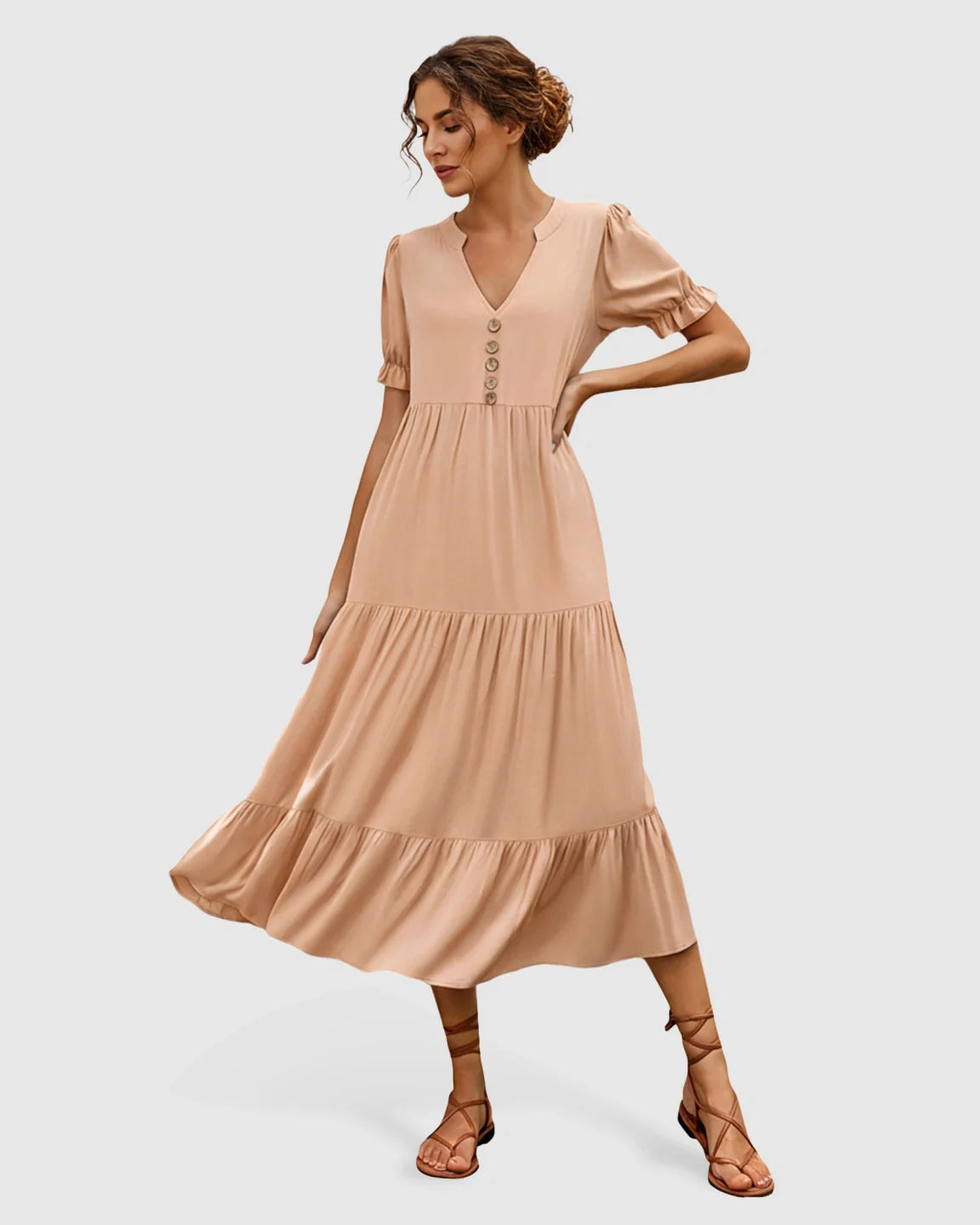 Bump Society – The Comfort Collection: Stand Up Collar Tiered Skirt Maternity Midi Dress