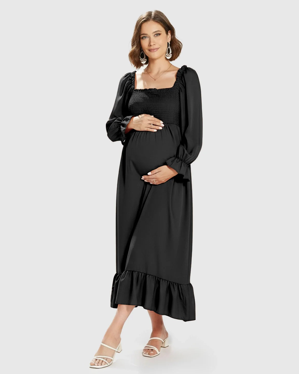 Bump Society – The Comfort Collection: Bishop Sleeves Retro Elegant Maternity Maxi Dress
