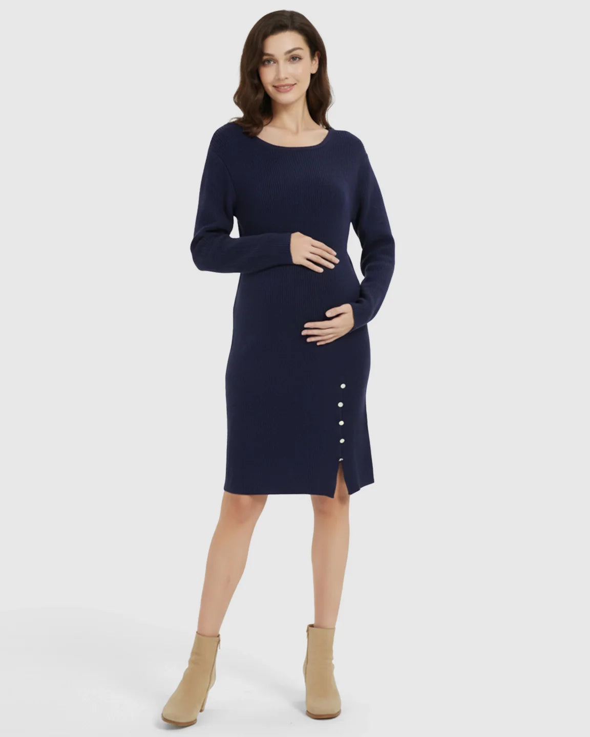 Bump Society – The Comfort Collection: Long-Sleeve Bodycon Maternity Sweater Midi Dress