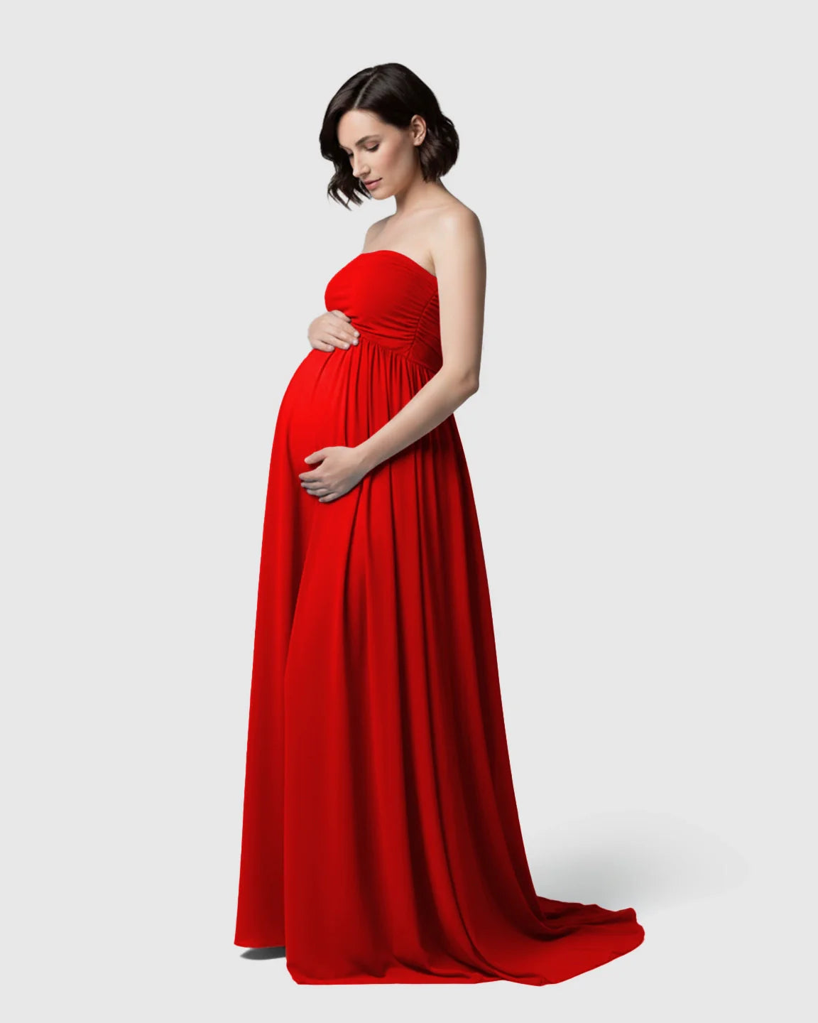Bump Society – The Comfort Collection: Strapless Ruched Front Slit Maternity Photoshoot Dress