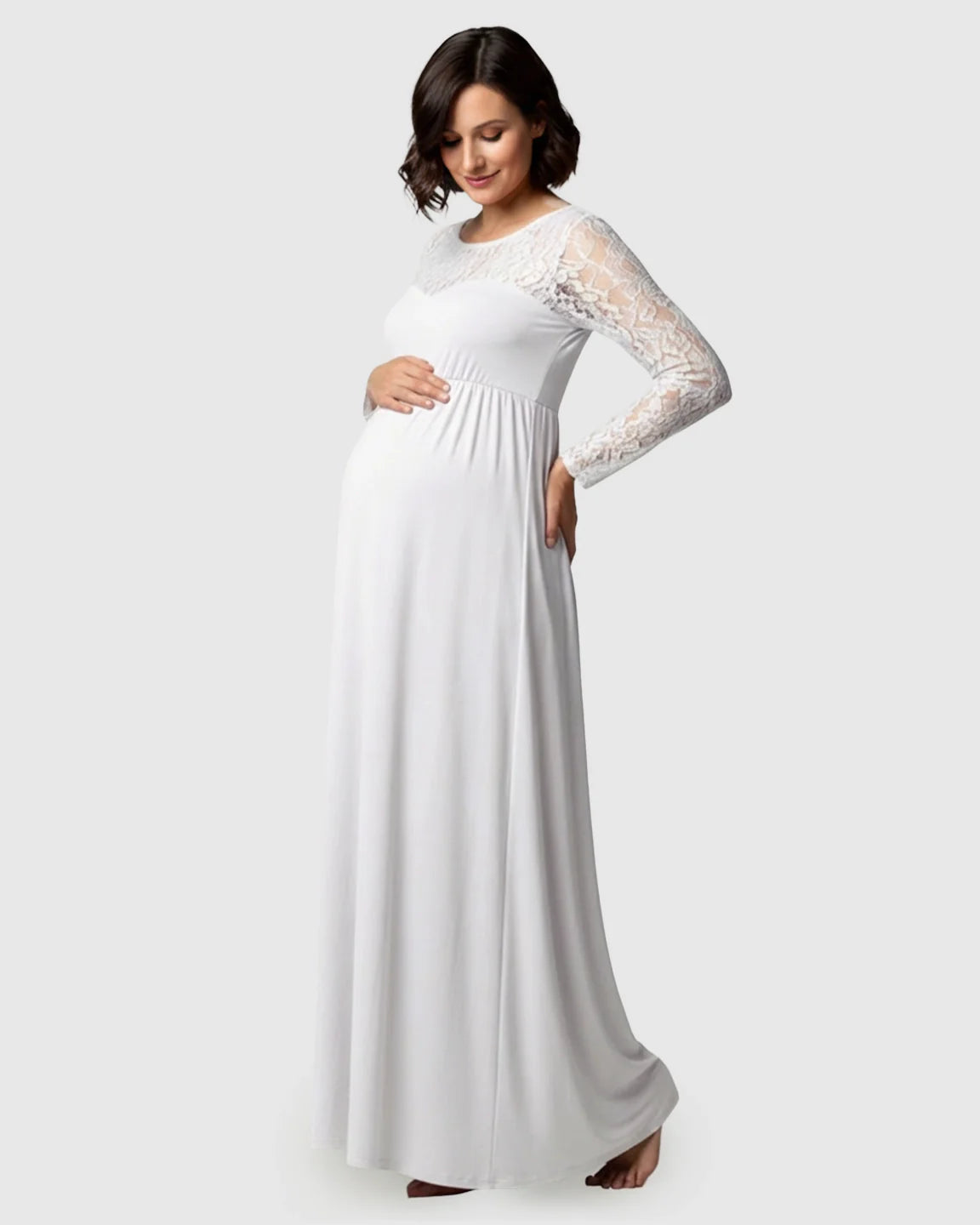 Bump Society – The Comfort Collection: Elegant Lace Floor-Length Maternity Photoshoot Dress