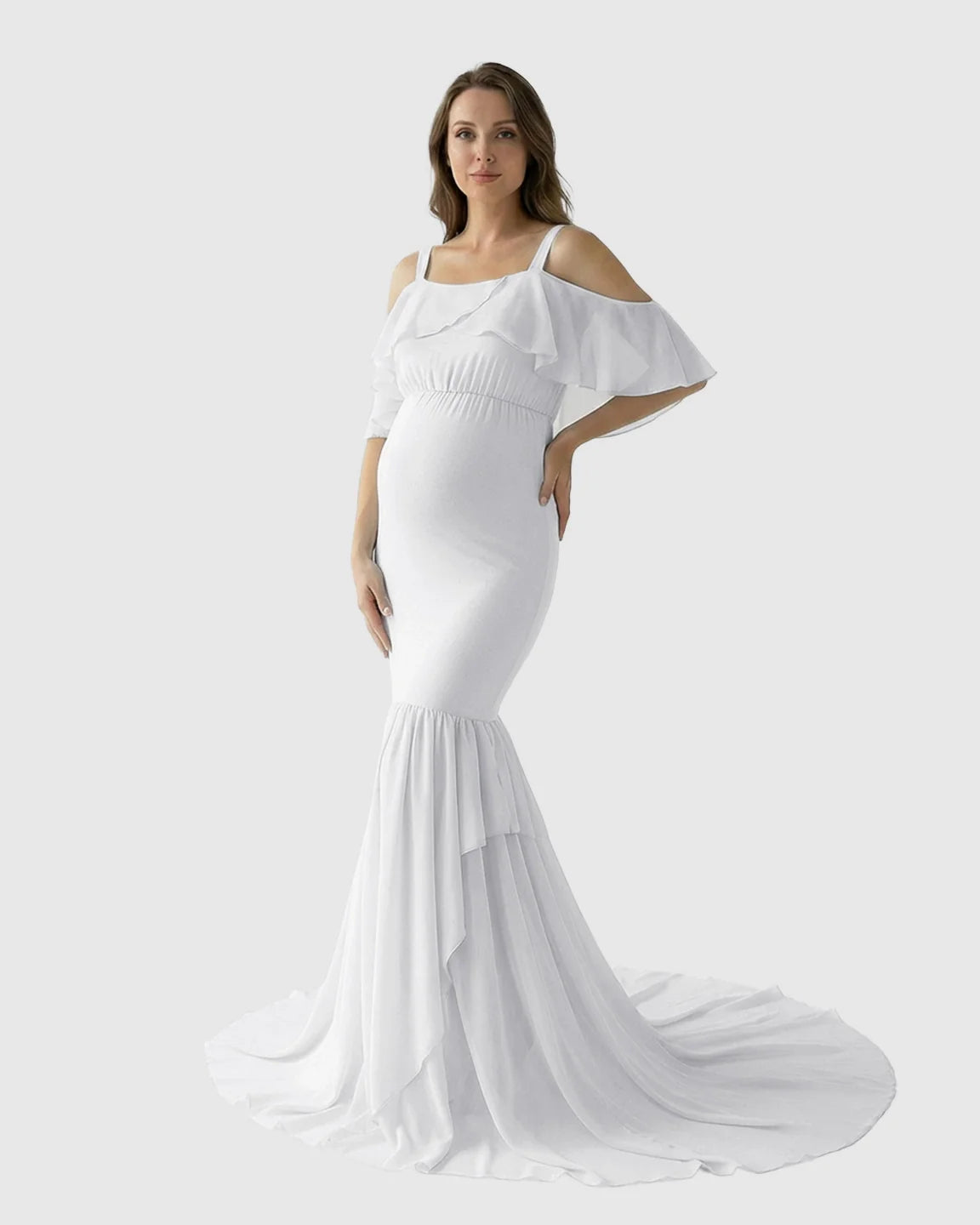 Bump Society – The Comfort Collection: Off-Shoulder Mermaid Trail Maternity Photoshoot Dress