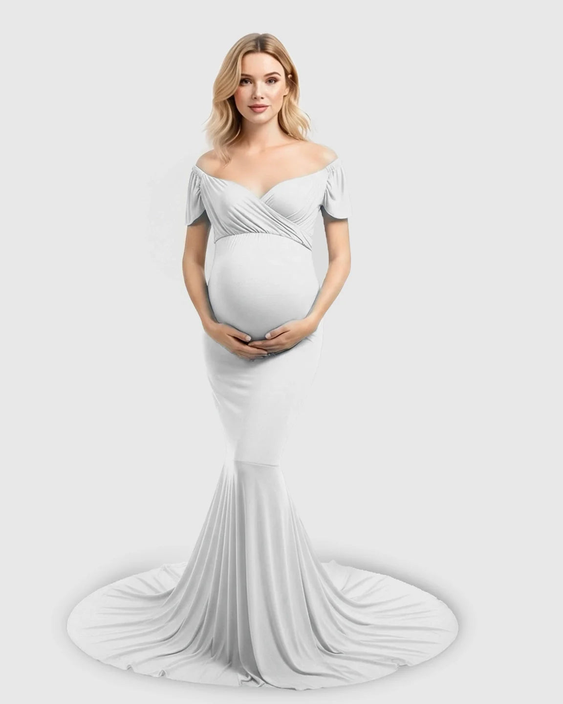 Bump Society – The Comfort Collection: Off-Shoulder Fitted Mermaid Style Maternity Photoshoot Gown