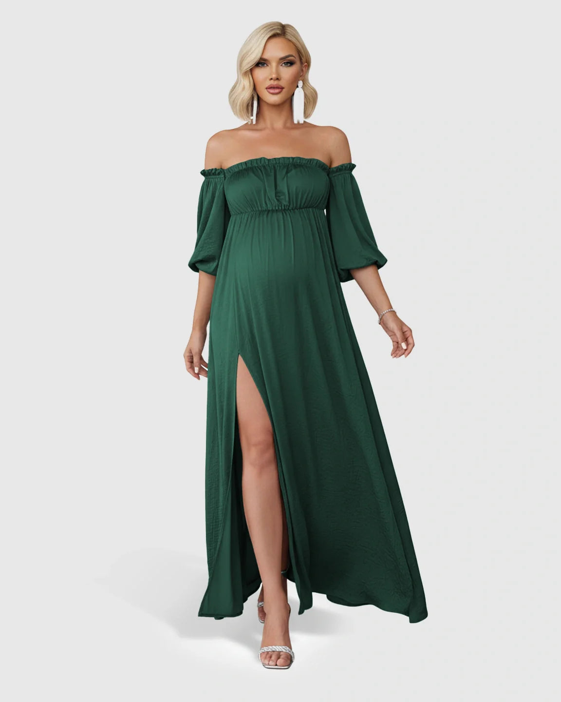 Bump Society – The Comfort Collection: Off-Shoulder Elegant Maternity Maxi Dress