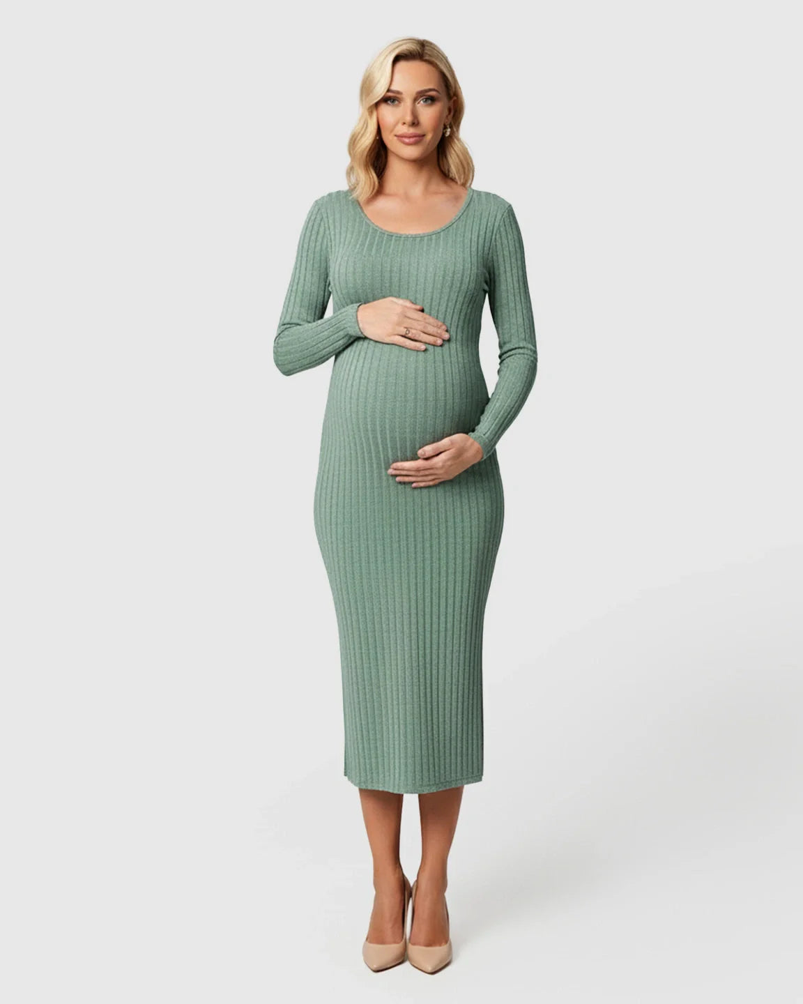 Bump Society – The Comfort Collection: Ribbed Knit Casual Maternity Midi Dress