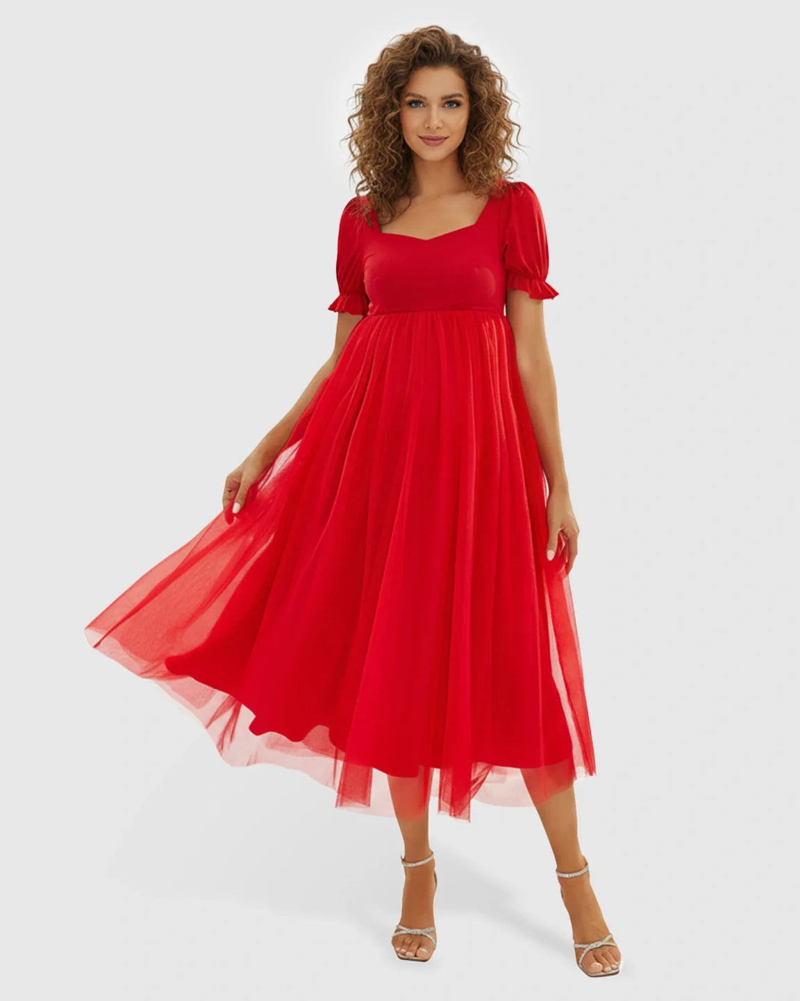 Bump Society – The Comfort Collection: Layered Mesh Romantic Maternity Midi Dress