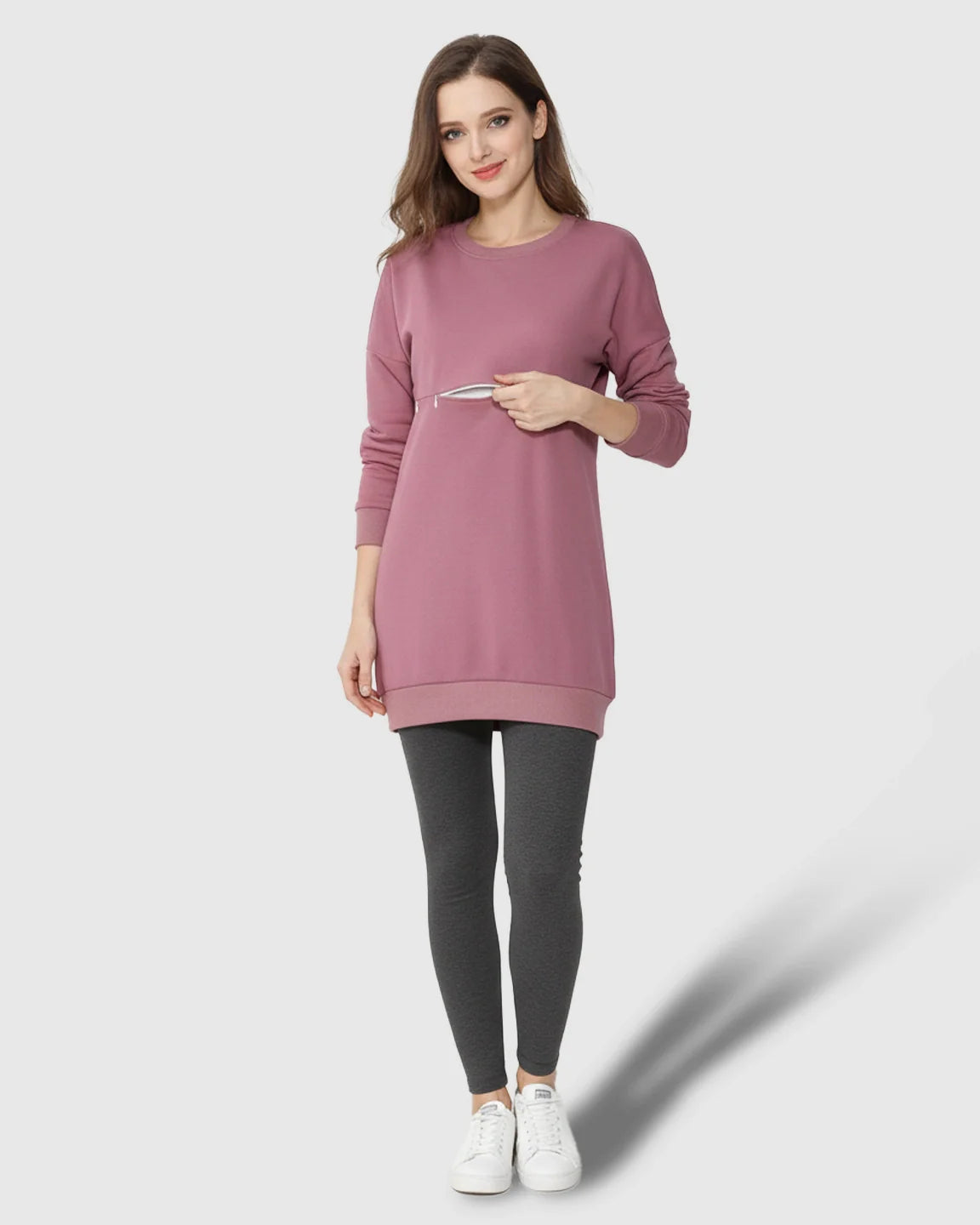Bump Society – The Nursing Collection: Long-Sleeve Zipper Opening Maternity Nursing Top
