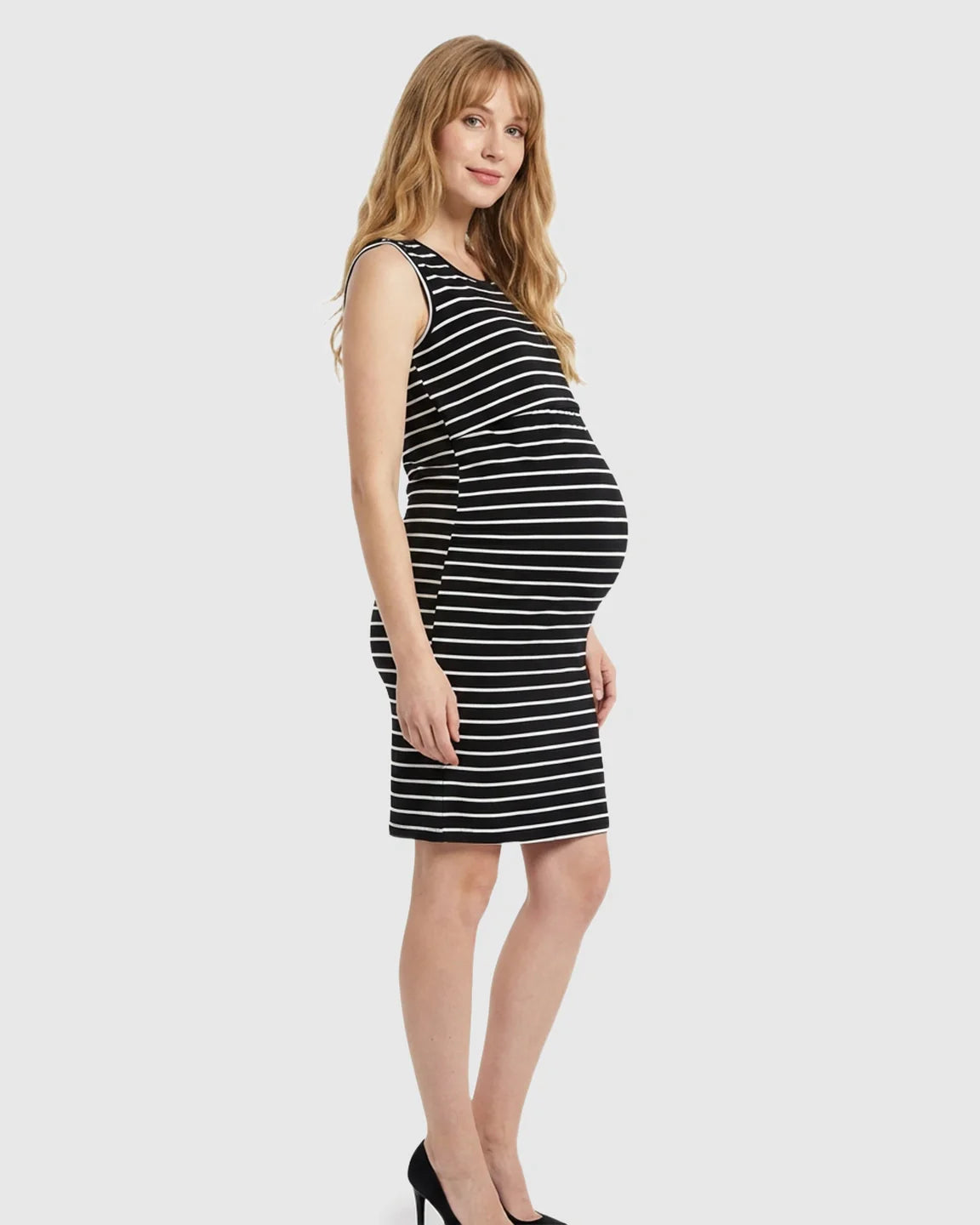 Bump Society – The Nursing Collection: Striped Lift-Up Nursing Fitted Maternity Mini Dress