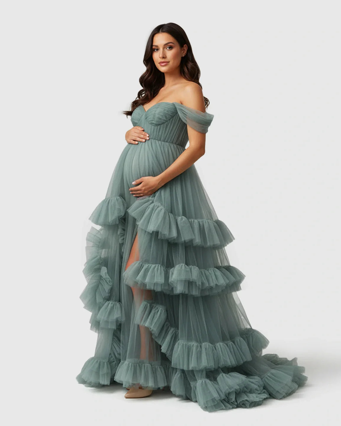 Bump Society – The Comfort Collection: Tiered Ruffle Corset-style Maternity Photoshoot Gown
