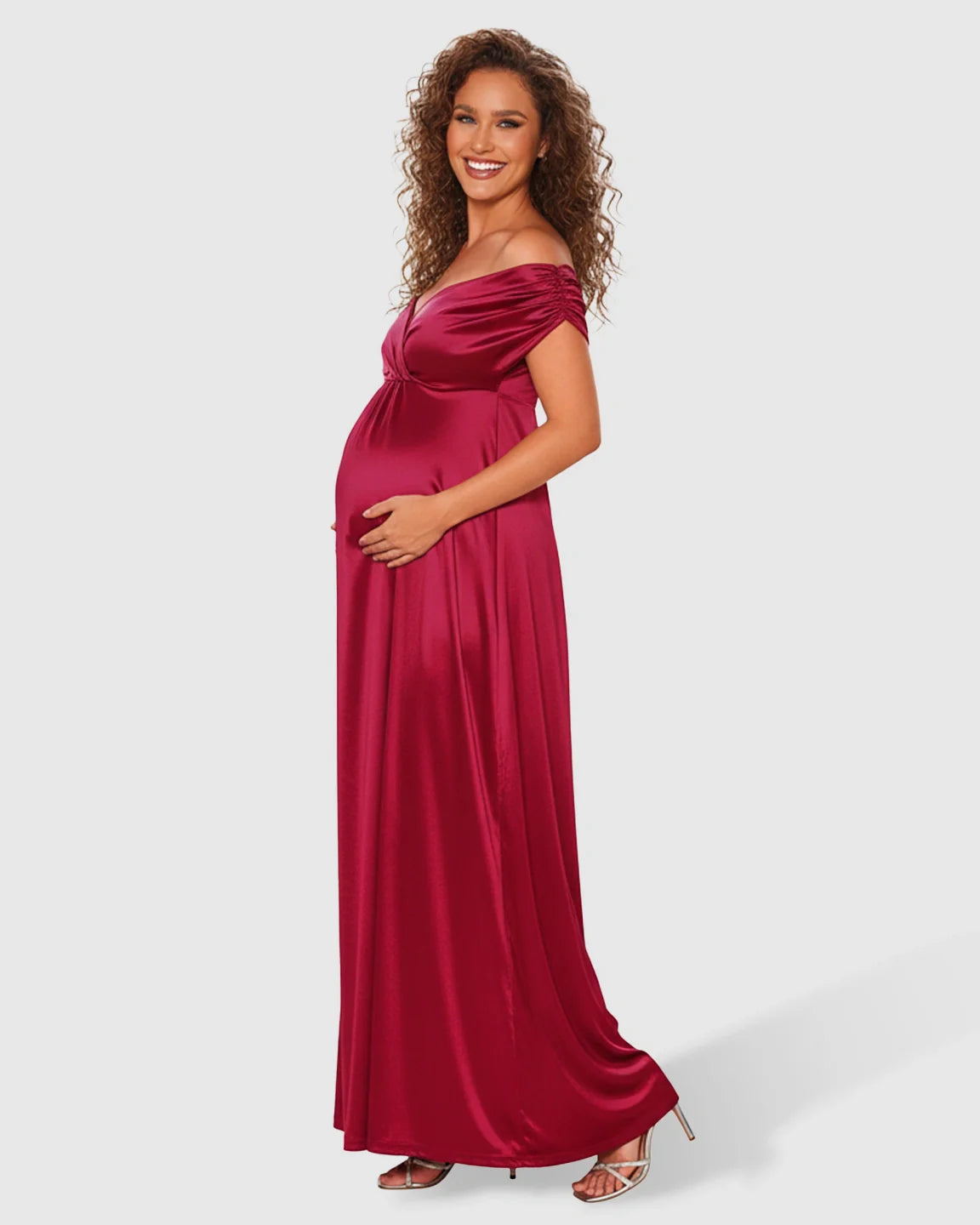 Bump Society – The Comfort Collection: Off Shoulder Gathered Bodice Maternity Maxi Dress