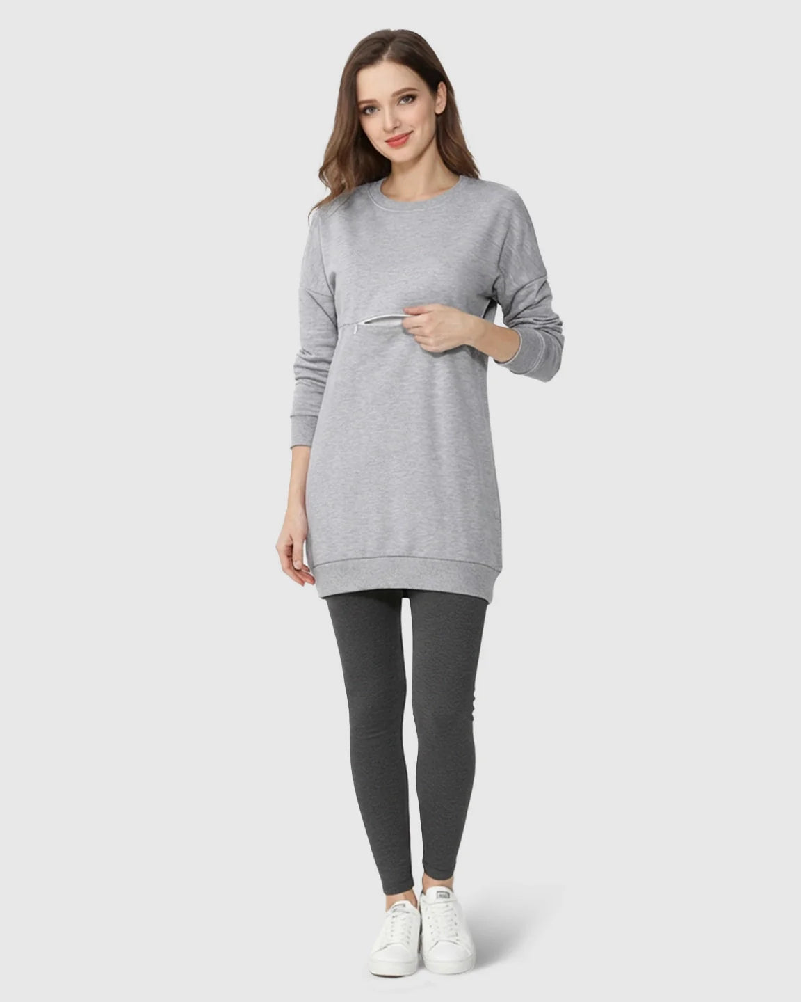 Bump Society – The Nursing Collection: Long-Sleeve Zipper Opening Maternity Nursing Top