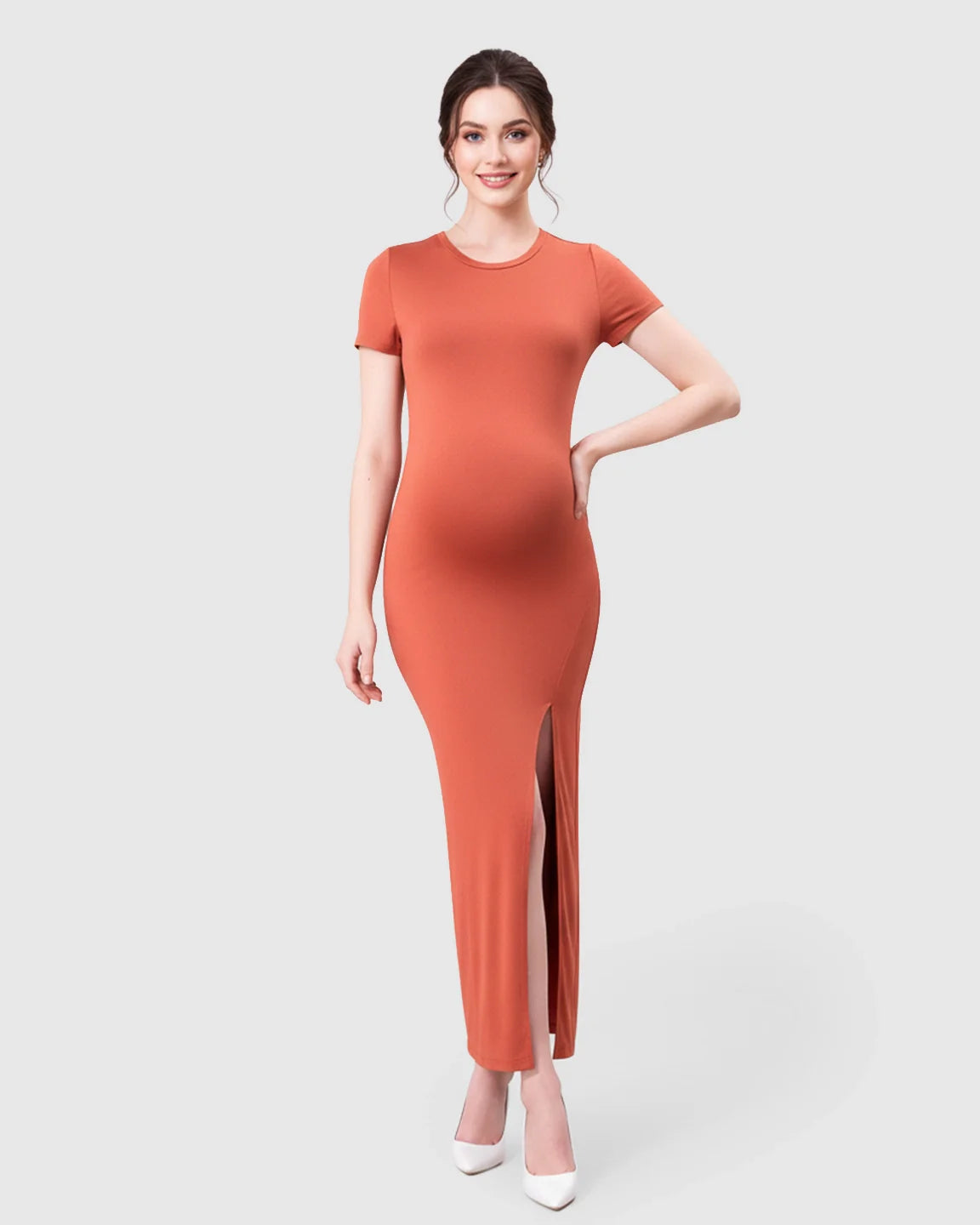 Bump Society – The Comfort Collection: Side-Slit Bodycon Maternity Maxi Dress