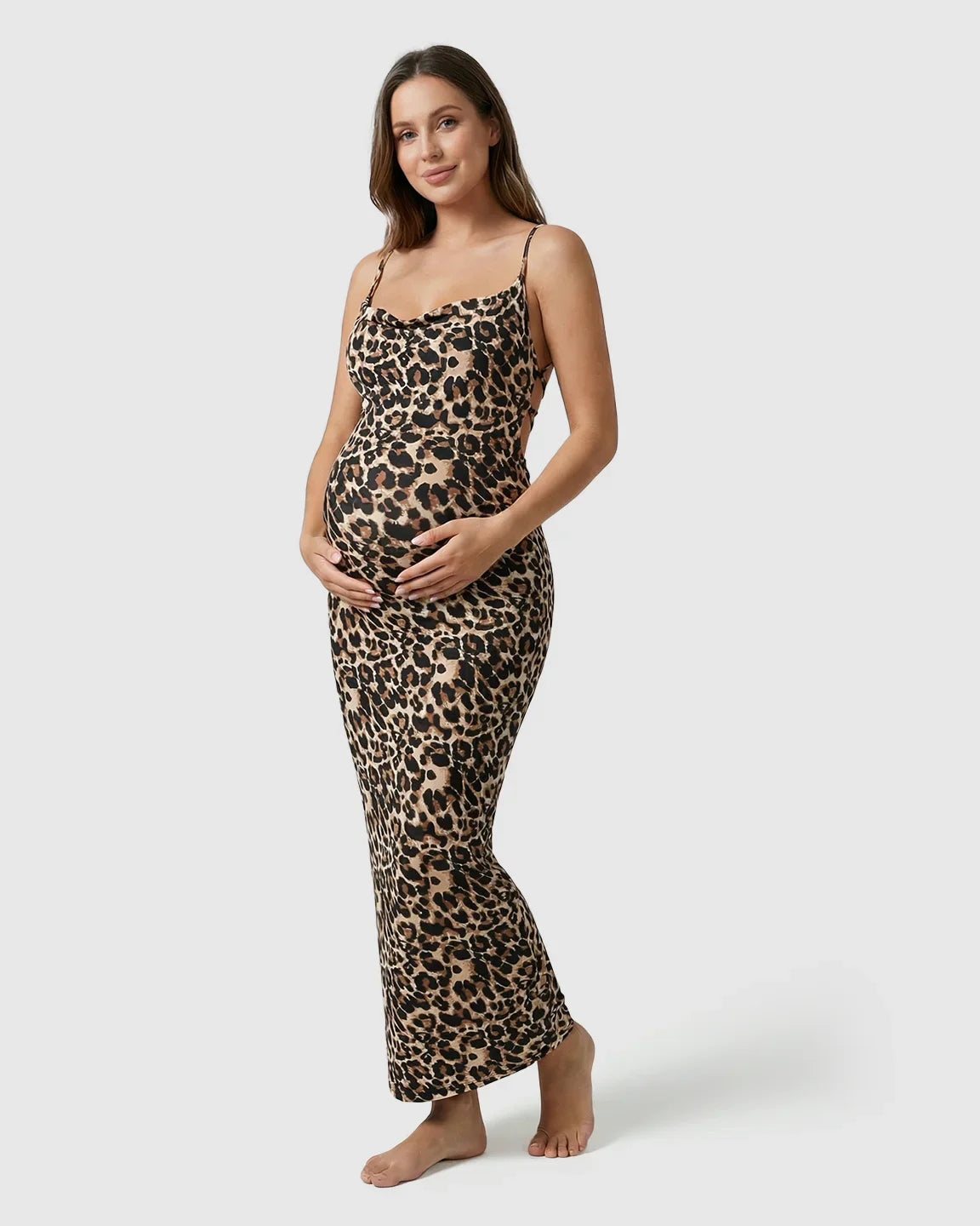 Bump Society – The Comfort Collection: Butt-Lifting Leopard Bodycon Maternity Maxi Dress