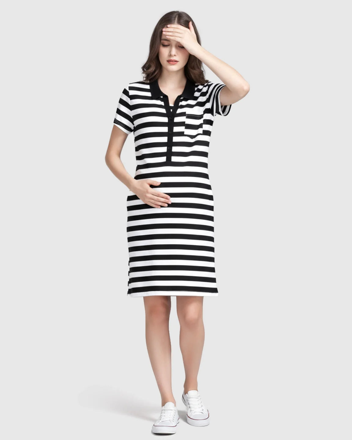 The Nursing Collection: Striped Polo Button-Up Nursing Mini Dress