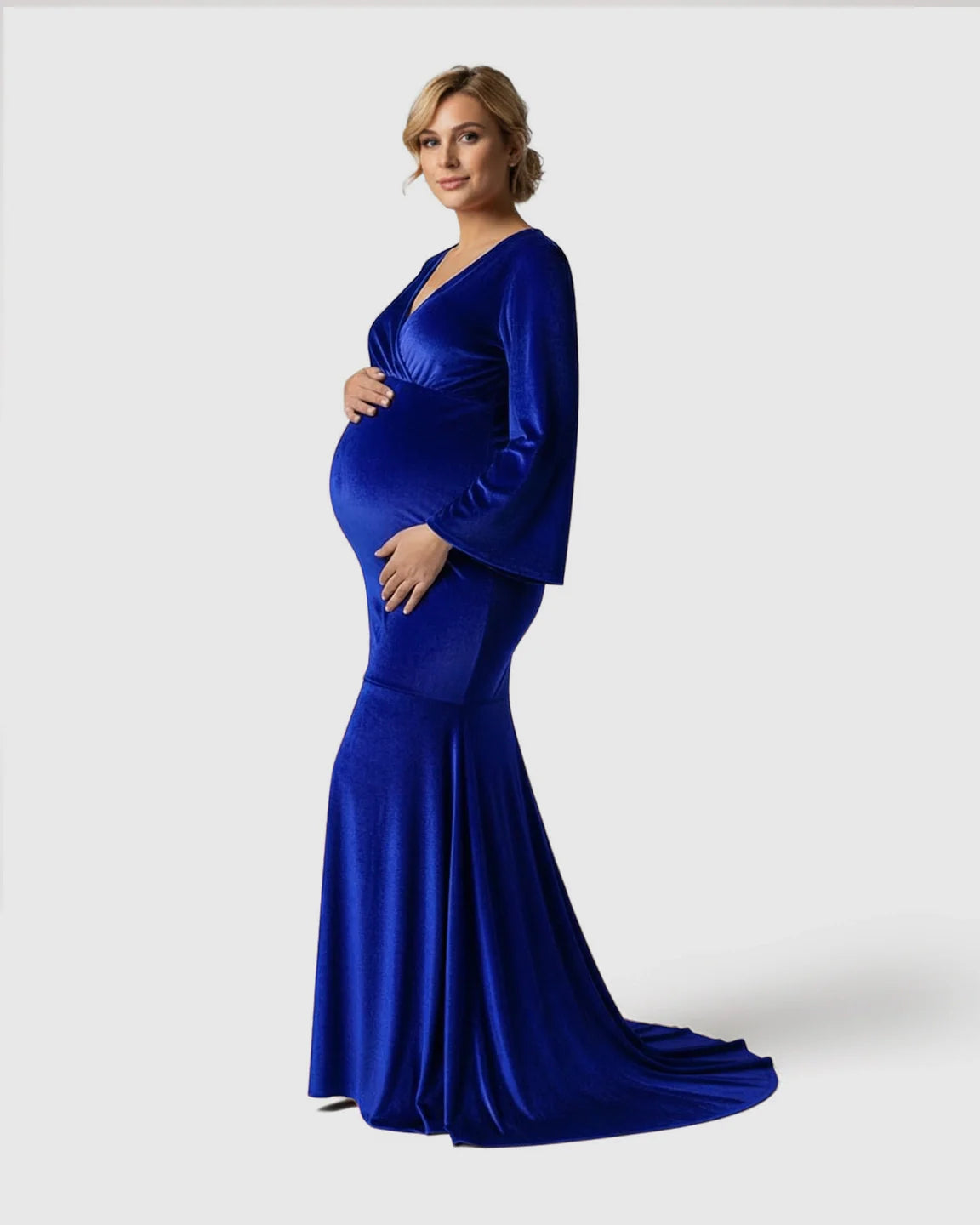 Bump Society – The Comfort Collection: Long-Sleeve Mermaid Train Maternity Photoshoot Gown
