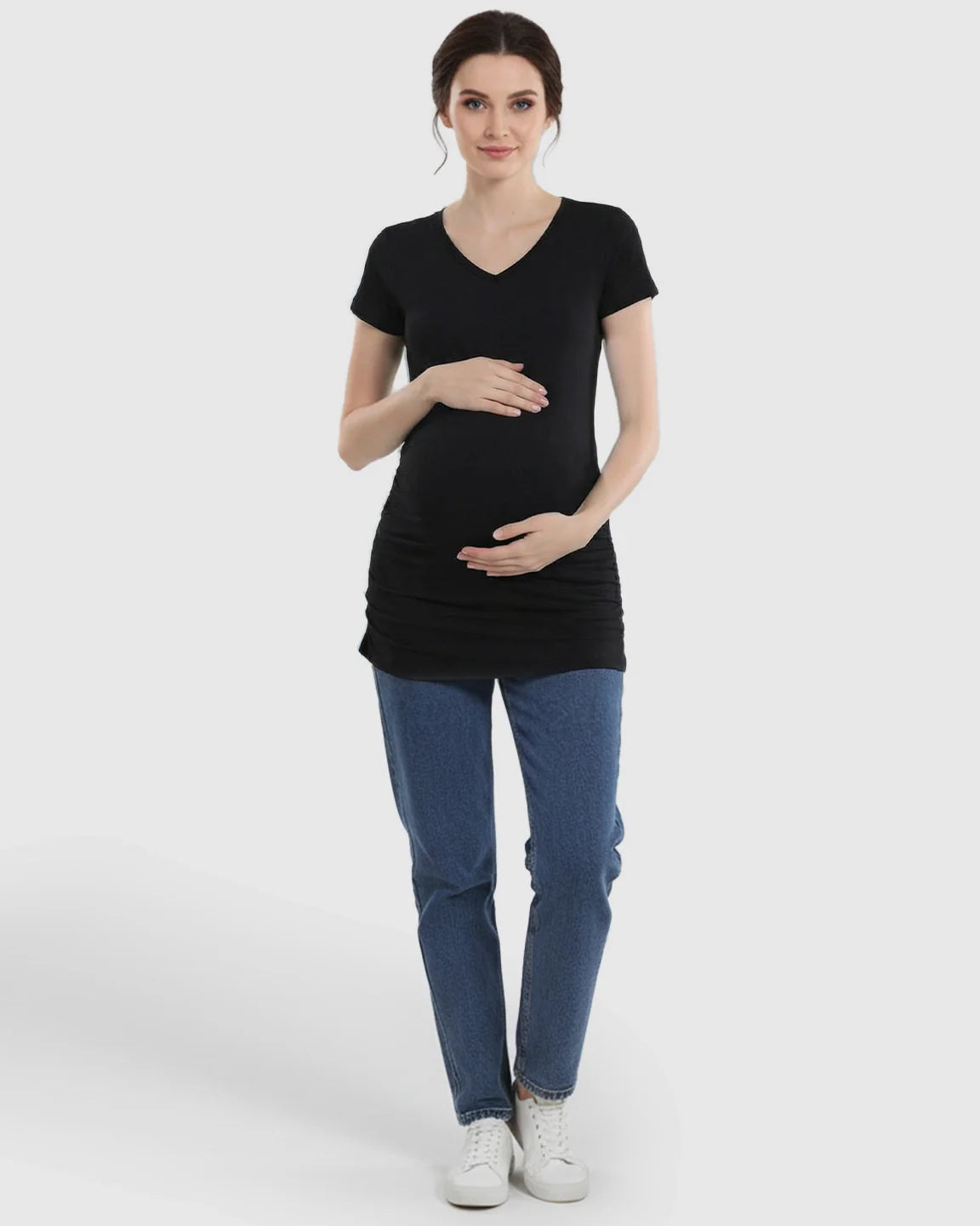 Bump Society – The Comfort Collection: Short Sleeve Ruched Slim Fit Maternity Top
