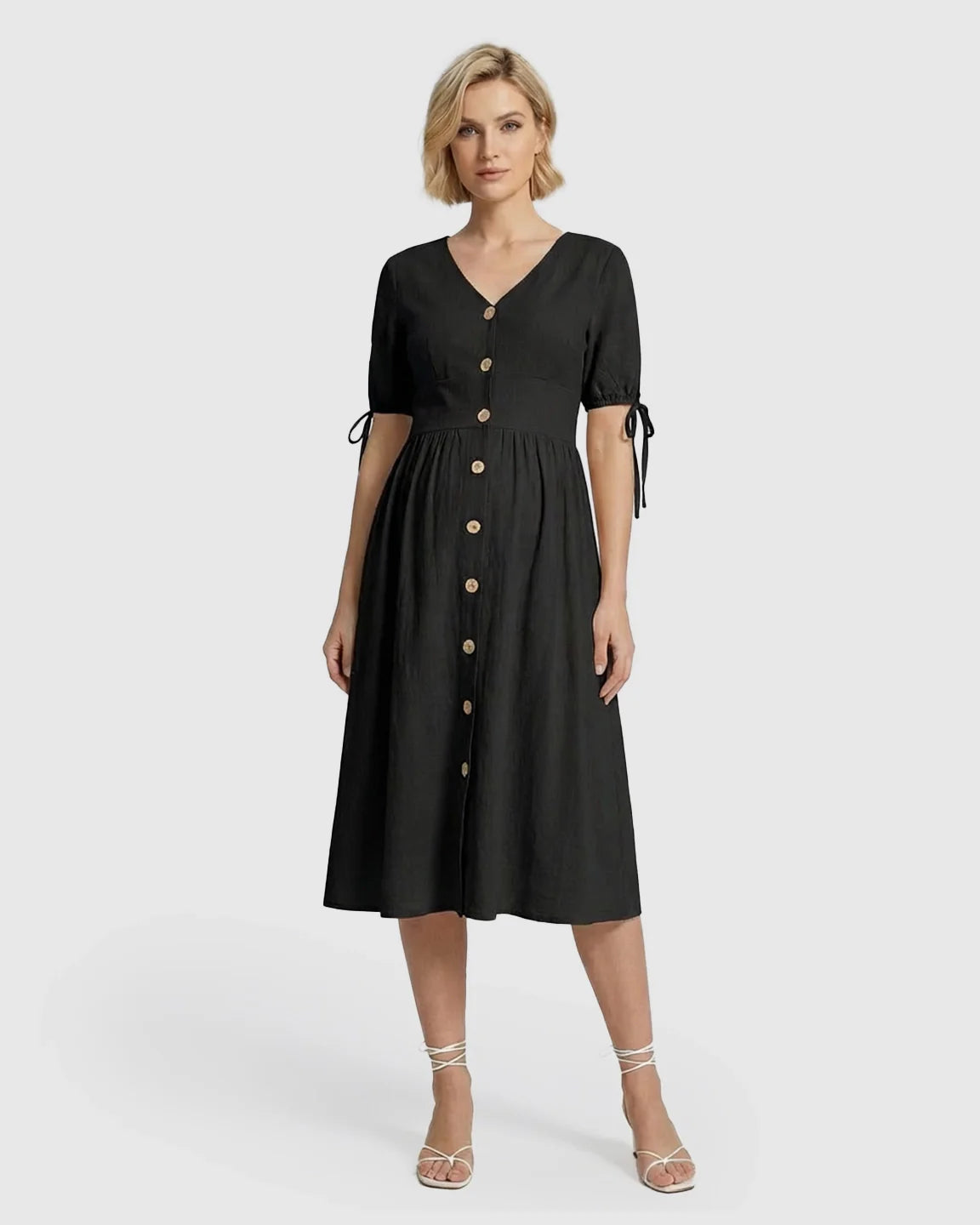Bump Society – The Comfort Collection: Tie Sleeve A-Line Maternity Midi Dress