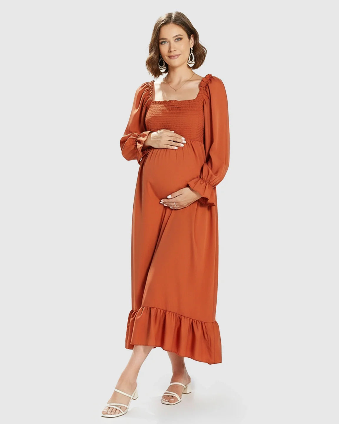 Bump Society – The Comfort Collection: Bishop Sleeves Retro Elegant Maternity Maxi Dress