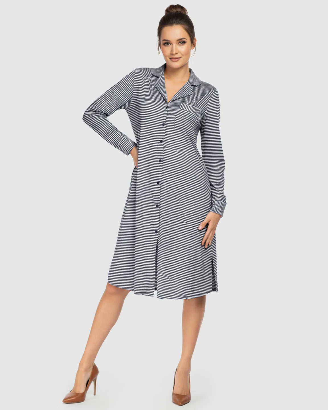 The Sleep Collection  Striped Button Front Shirt Style Maternity Sleepwear