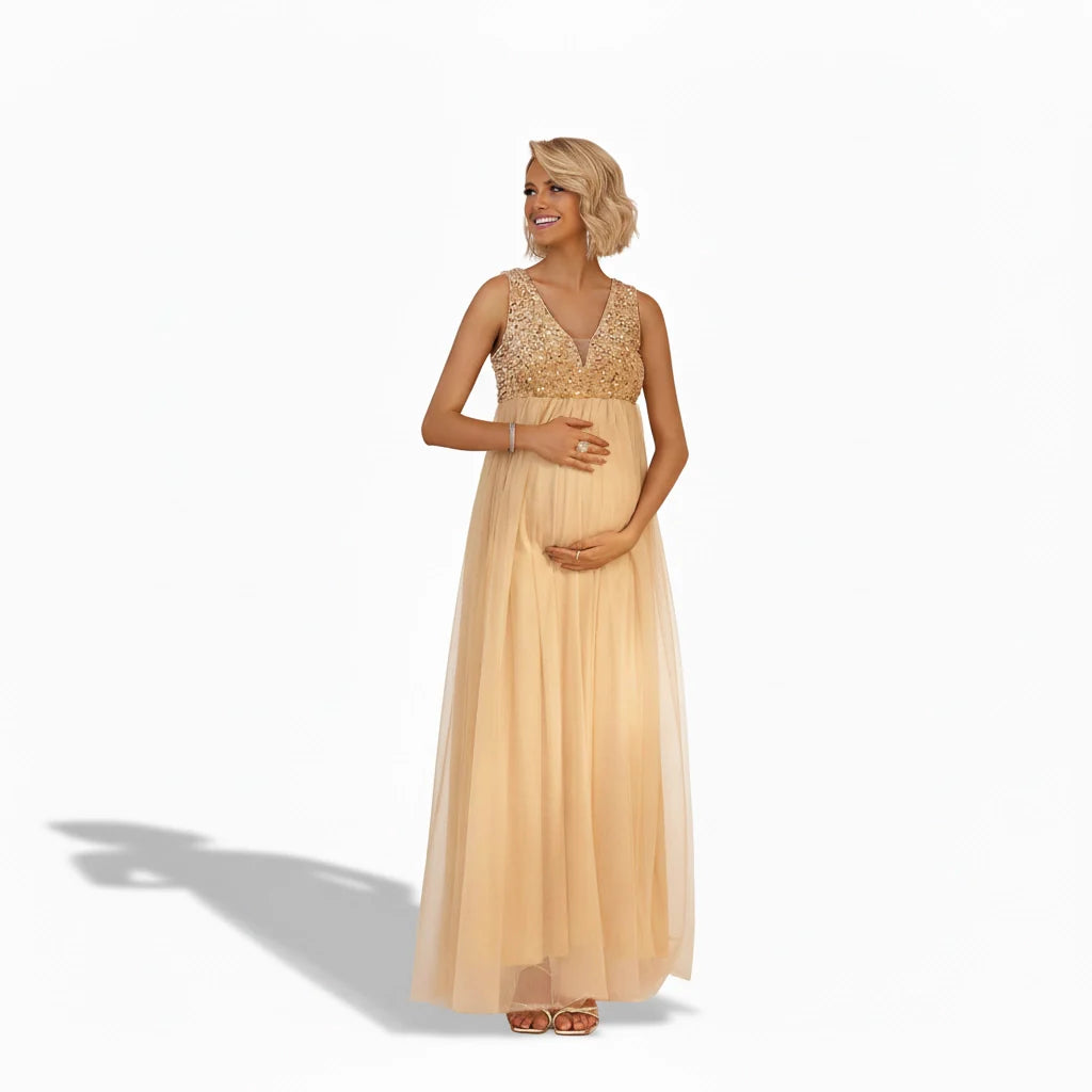 Bump Society – The Comfort Collection: Sequin Bodice Empire Waist Maternity Maxi Dress